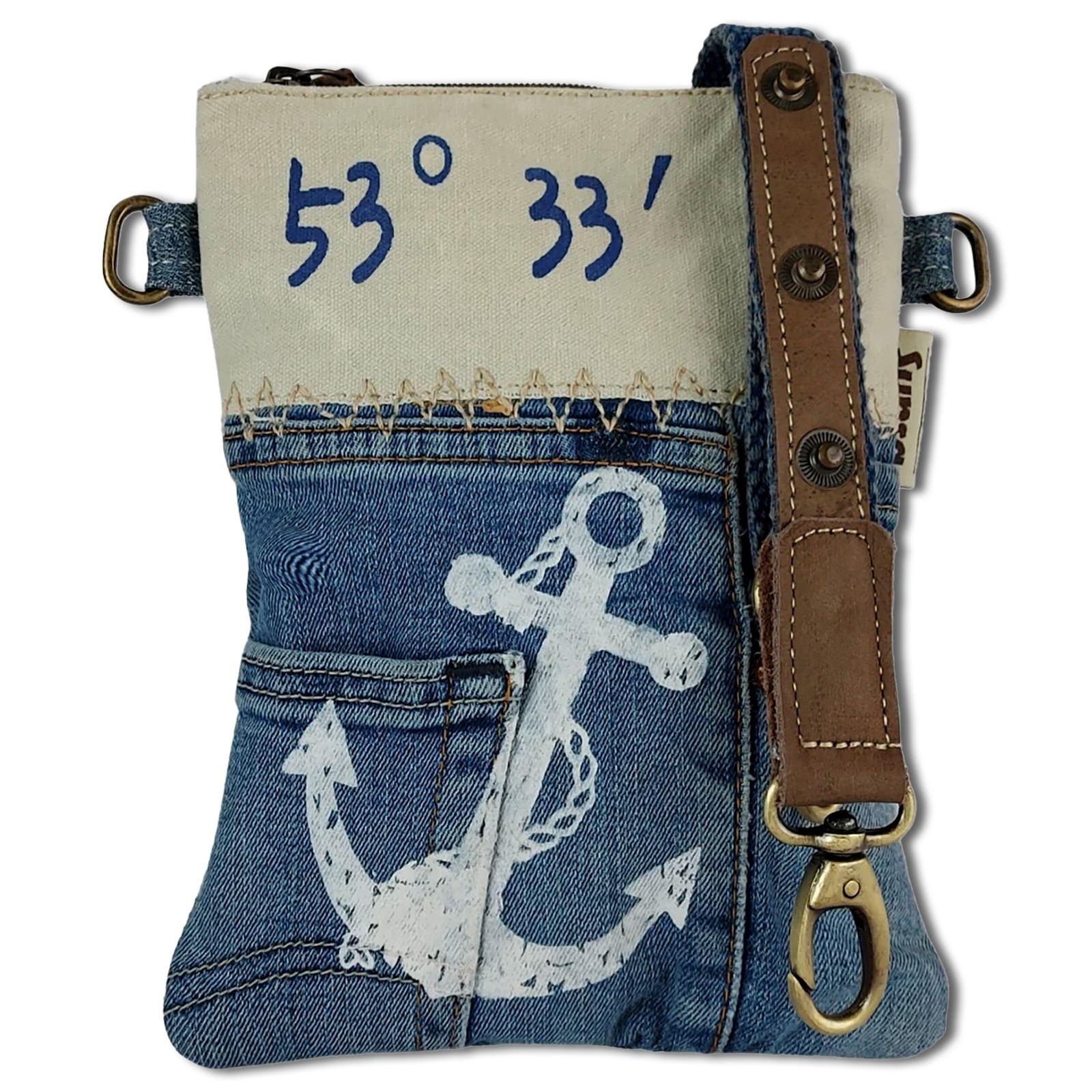 Sunsa Canvas recycelte Jeans Leder blau beige OTA213B