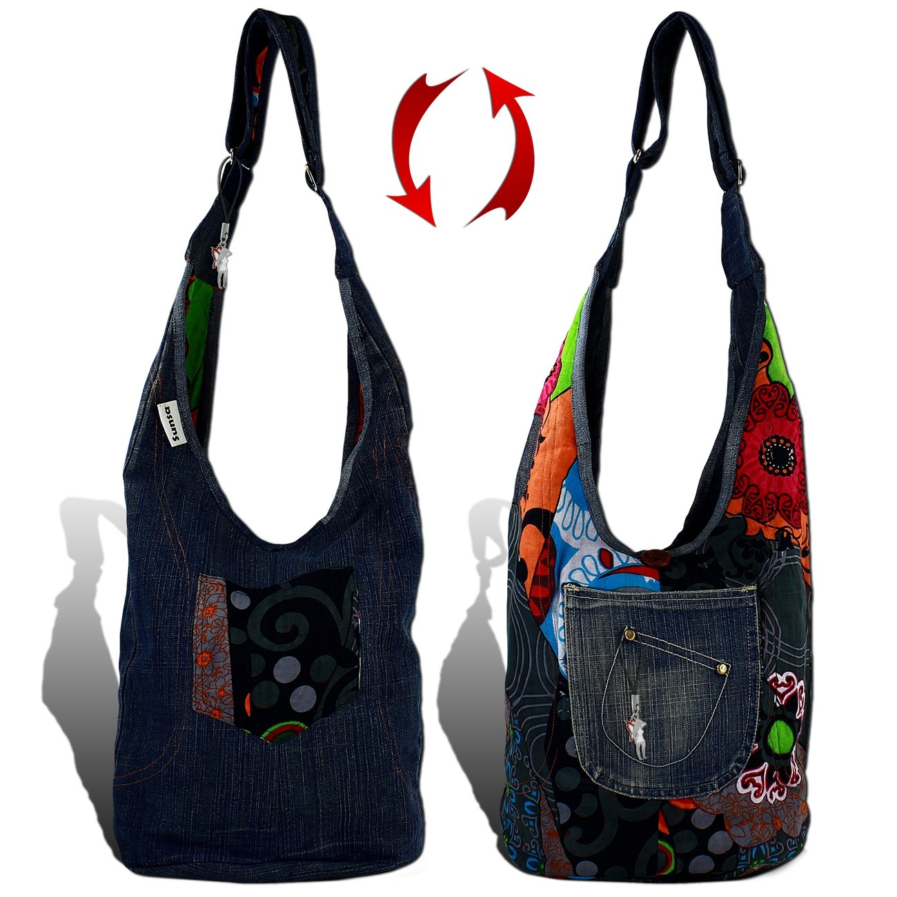 Sunsa Wendetasche Damen Hobo Bag Canvas/Jeans Upcycling Beuteltasche OTA401BF