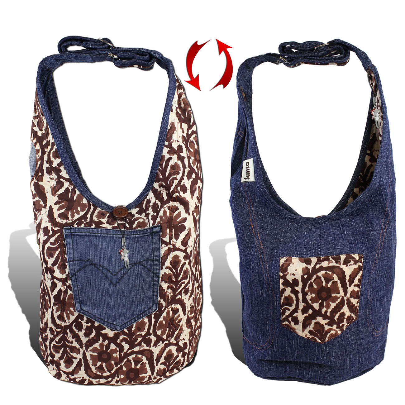 Sunsa Wendetasche Damen Hobo Bag Canvas/Jeans Upcycling Beuteltasche OTA401BN