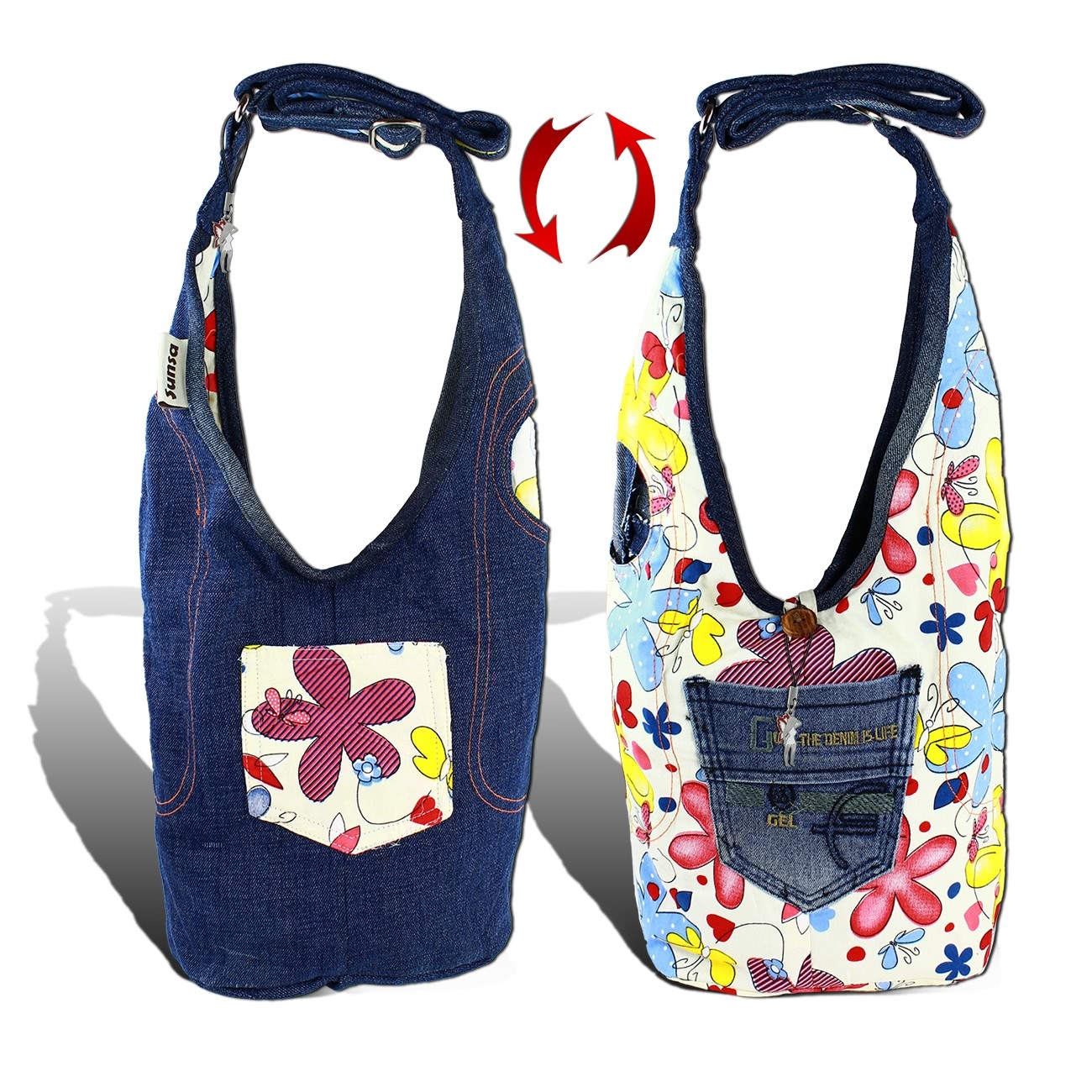 Sunsa Wendetasche Kinder Hobo Bag Canvas/Jeans Upcycling Beuteltasche OTA430BF