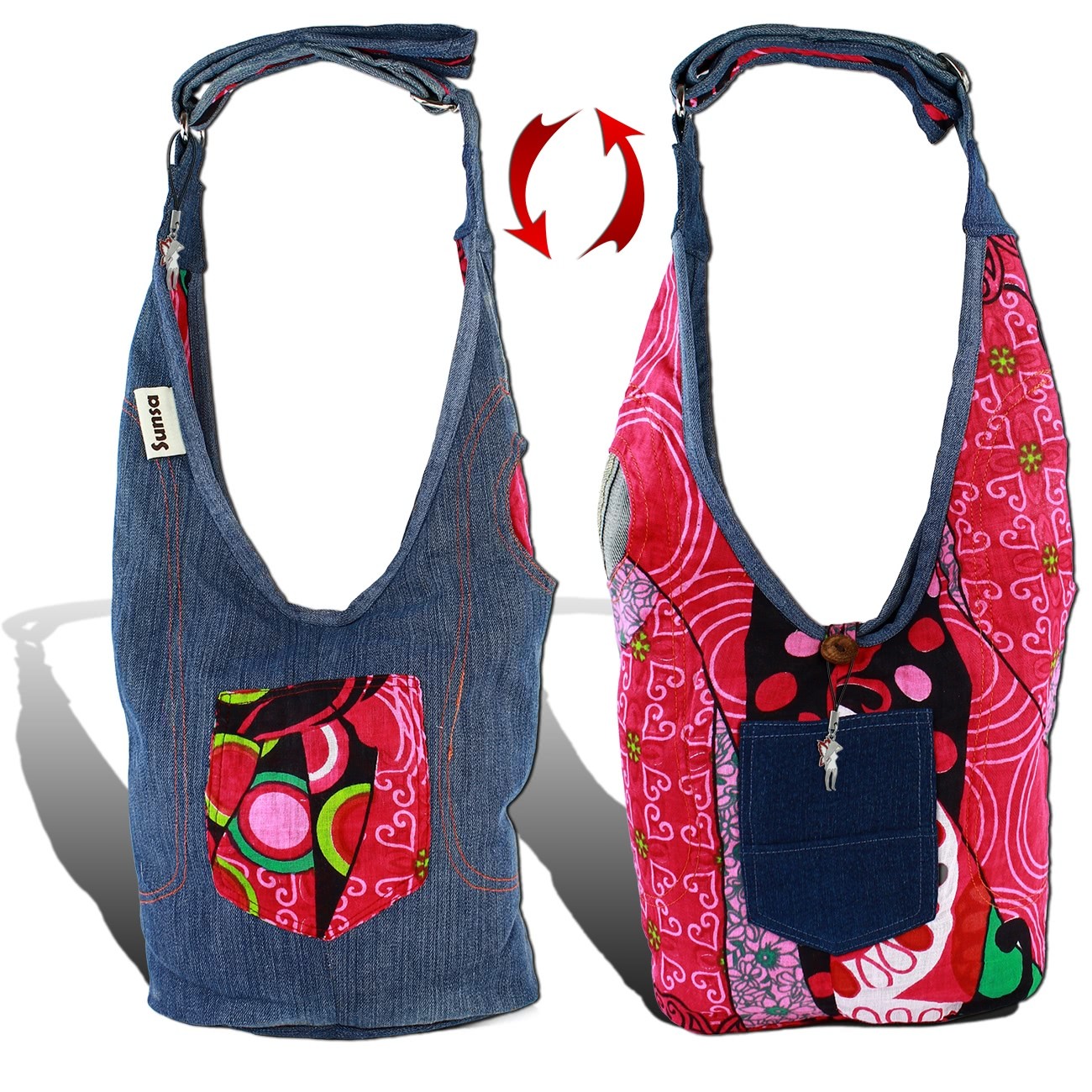 Sunsa Wendetasche Kinder Hobo Bag Canvas/Jeans Upcycling Beuteltasche OTA430BP