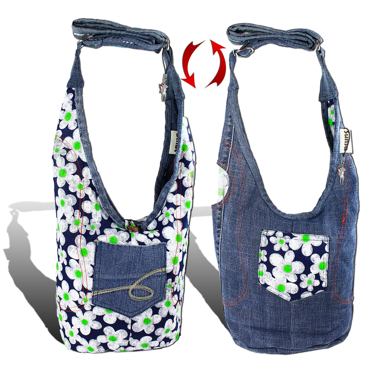 Sunsa Wendetasche Kinder Hobo Bag Canvas/Jeans Upcycling Beuteltasche OTA430BW