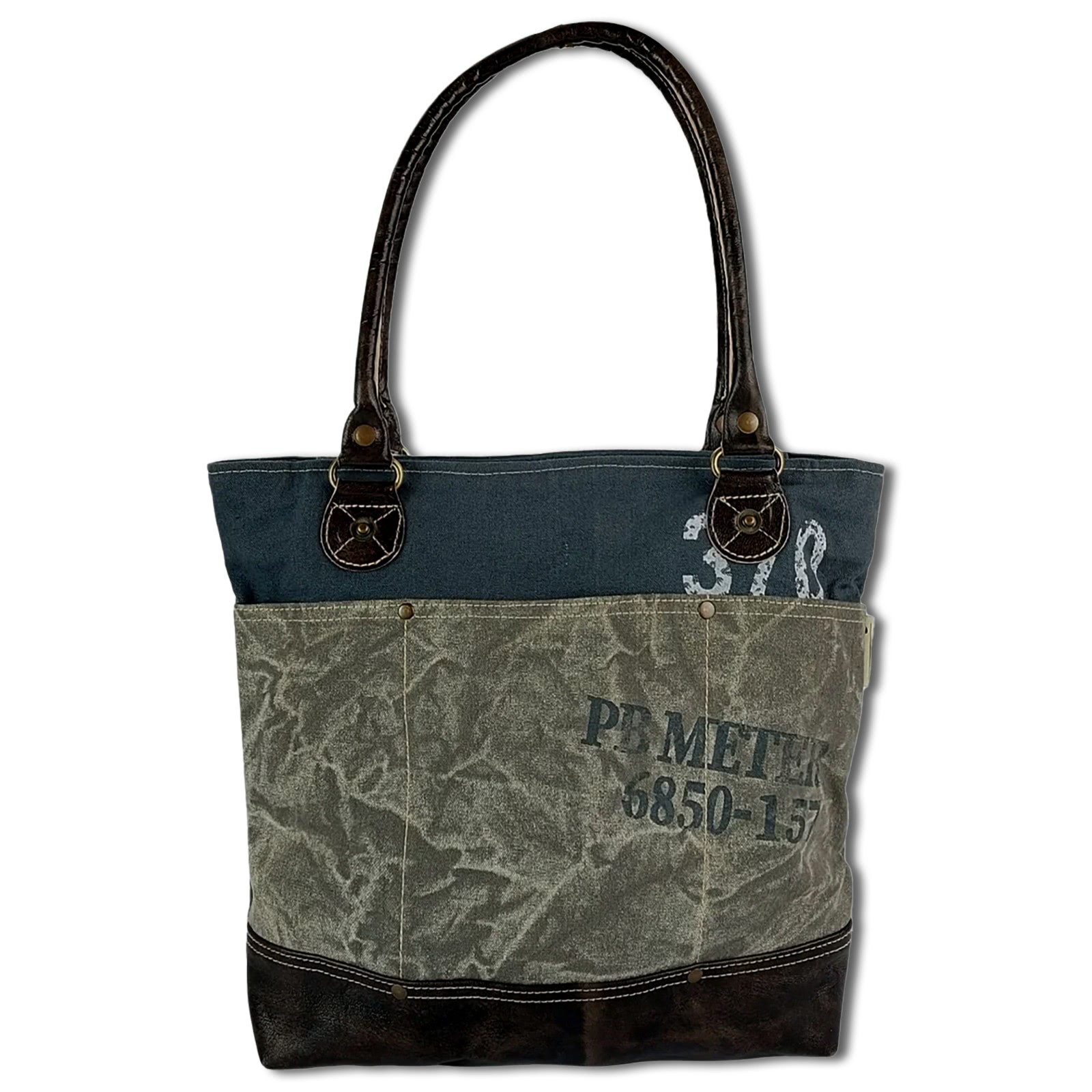 Sunsa Shopper Canvas Leder grau blau OTA501F