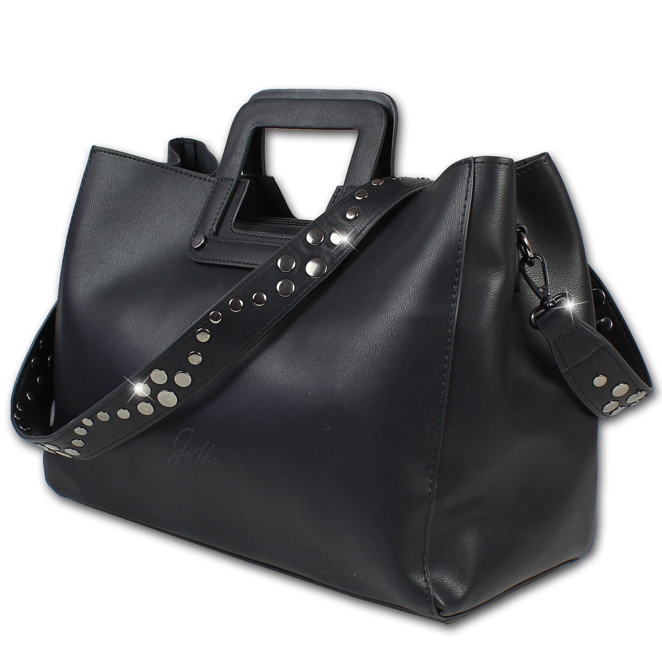 Glüxklee Henkeltasche Kunstleder schwarz mit Nieten OTD105S