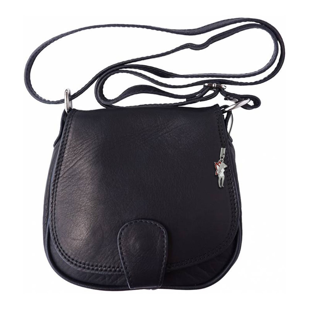 Florence Umhängetasche Damen Handtasche Satteltasche Echtleder schwarz OTF103S