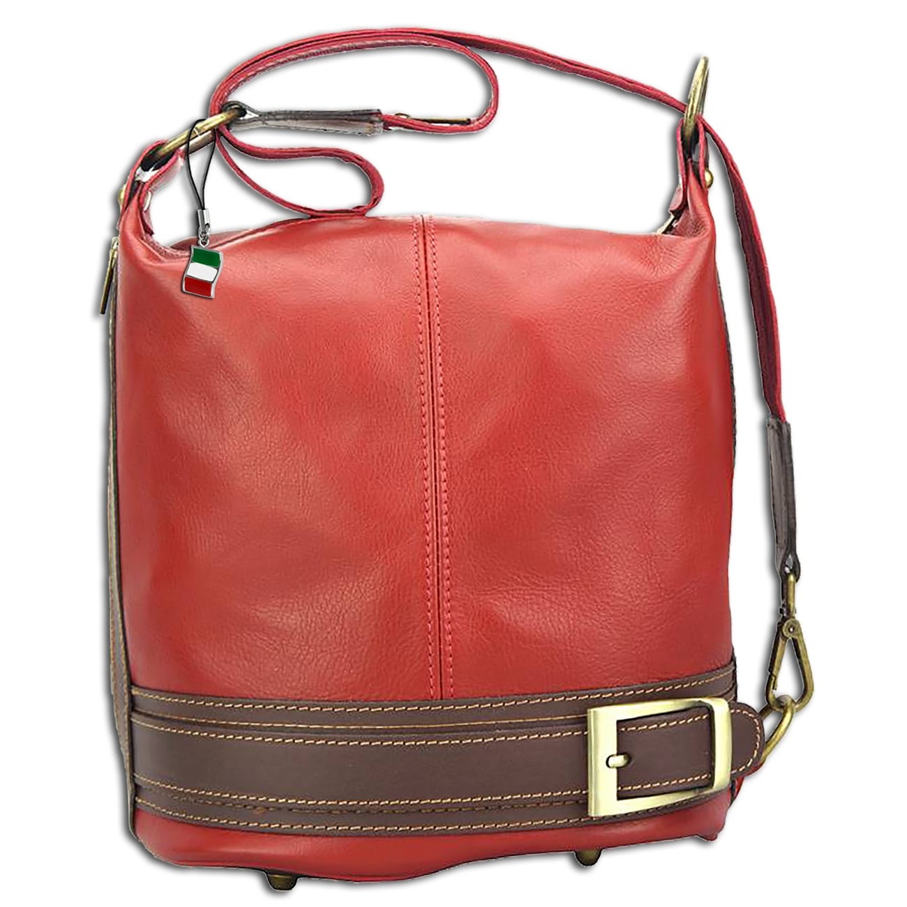 Florence Schultertasche,Rucksack wandelbar Damen Handtasche Leder rot OTF104R