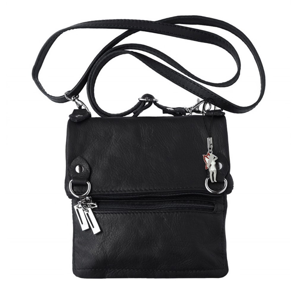 Florence Umhängetasche, Abendtasche Leder schwarz Damen Handtasche OTF107S