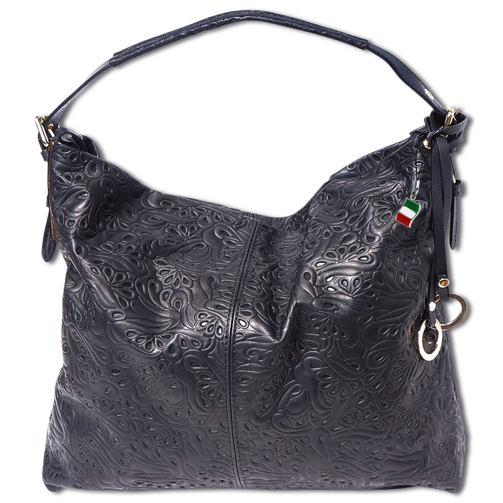 Florence florale Echtleder Hobo Bag Damen schwarz braun OTF111F