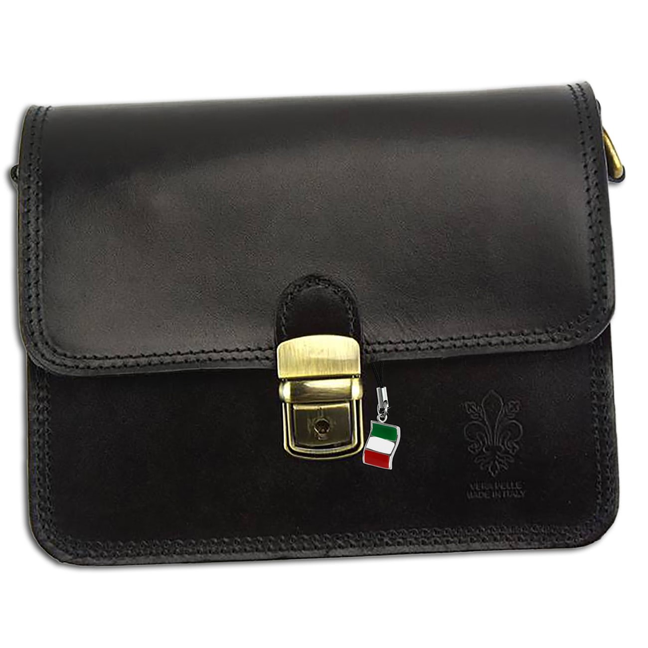 Florence Umhängetasche Damen Handtasche Satteltasche Leder schwarz OTF124S