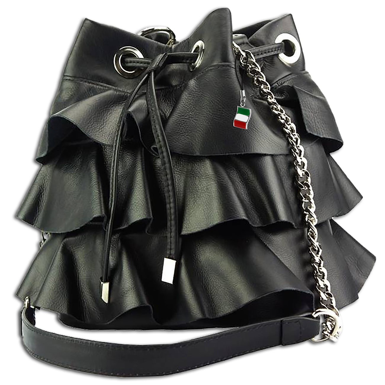 Florence mit Volants Leder Handtasche Nieten schwarz OTF125S