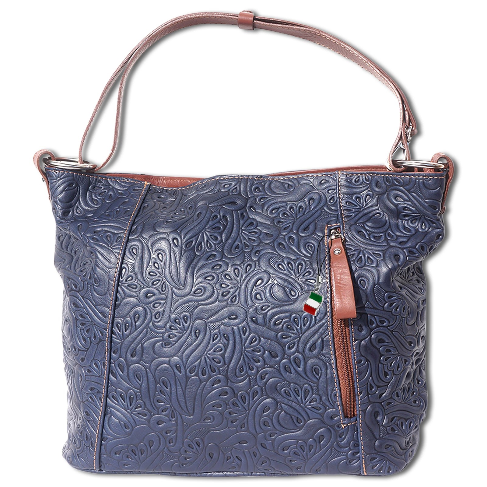 Florence Echtleder Damen blau braun Henkeltasche OTF130B