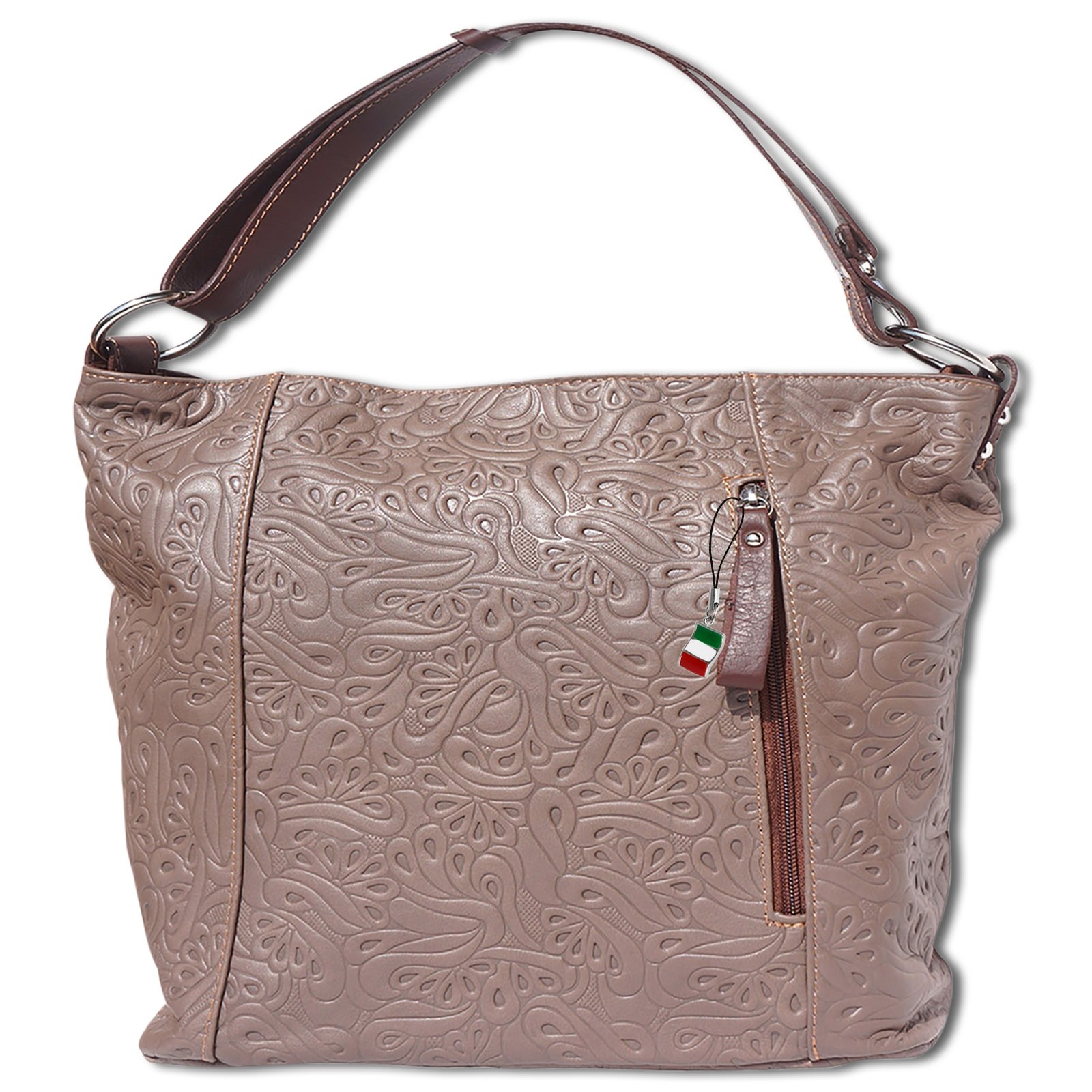 Florence Echtleder Schultertasche Damen taupe braun Henkeltasche OTF130C