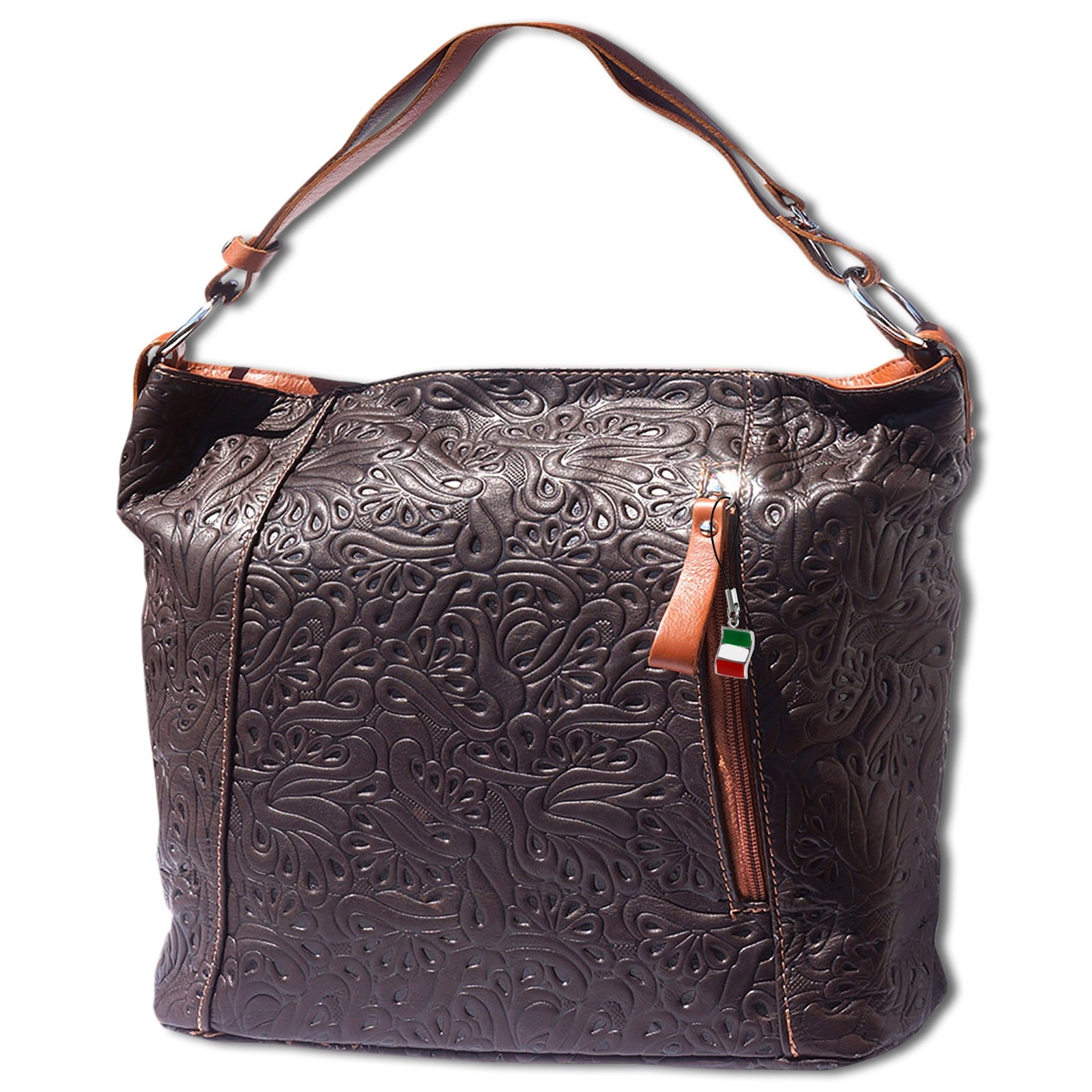 Florence Echtleder Damen dunkelbraun tan Henkeltasche OTF130F
