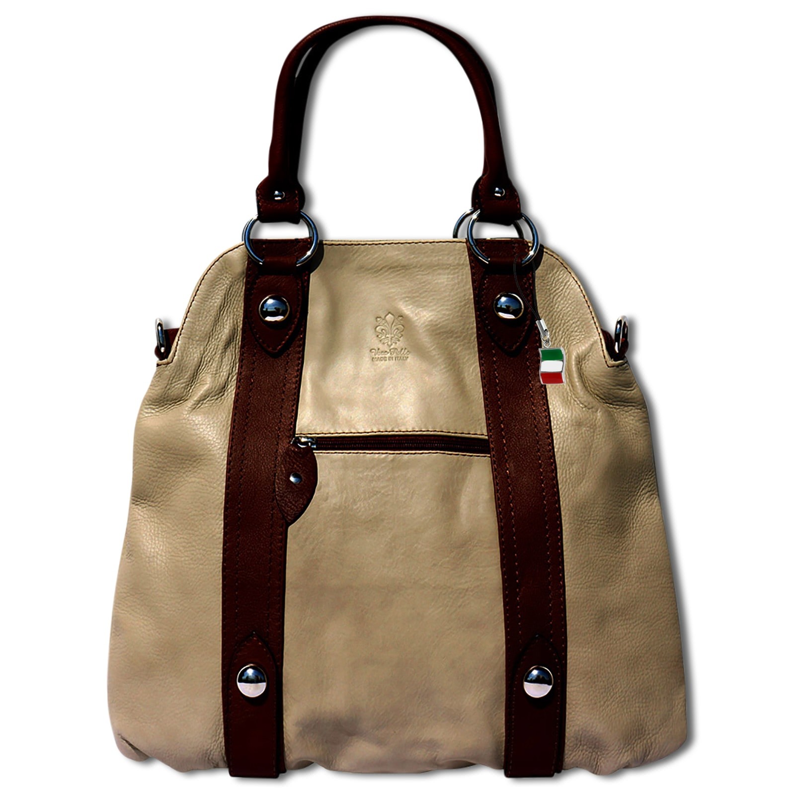 Florence Echtleder Umhängetasche Damen taupe braun Schultertasche OTF132C