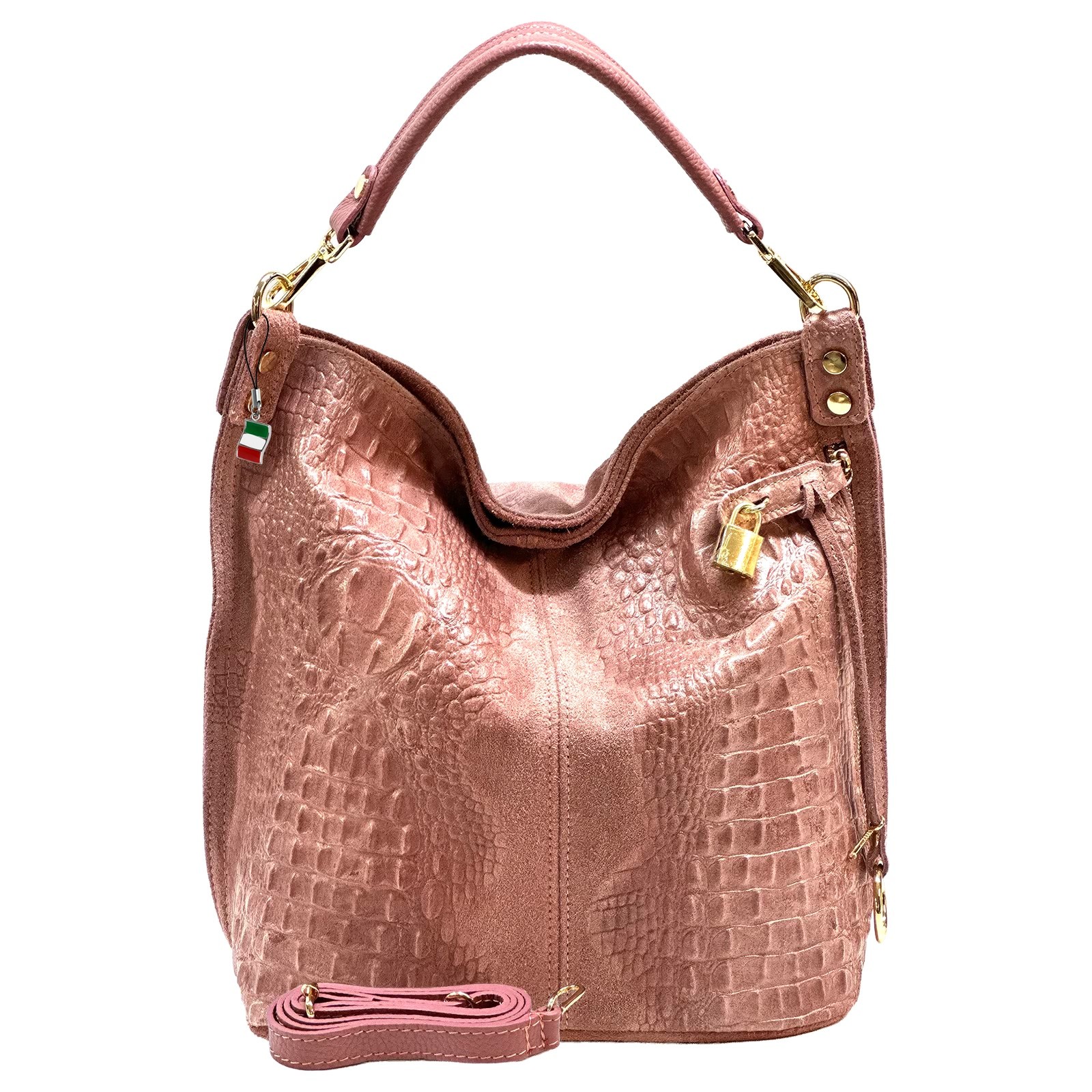Florence Beuteltasche Echtleder rosa geprägt Damen Hobo Bag Tasche OTF162A
