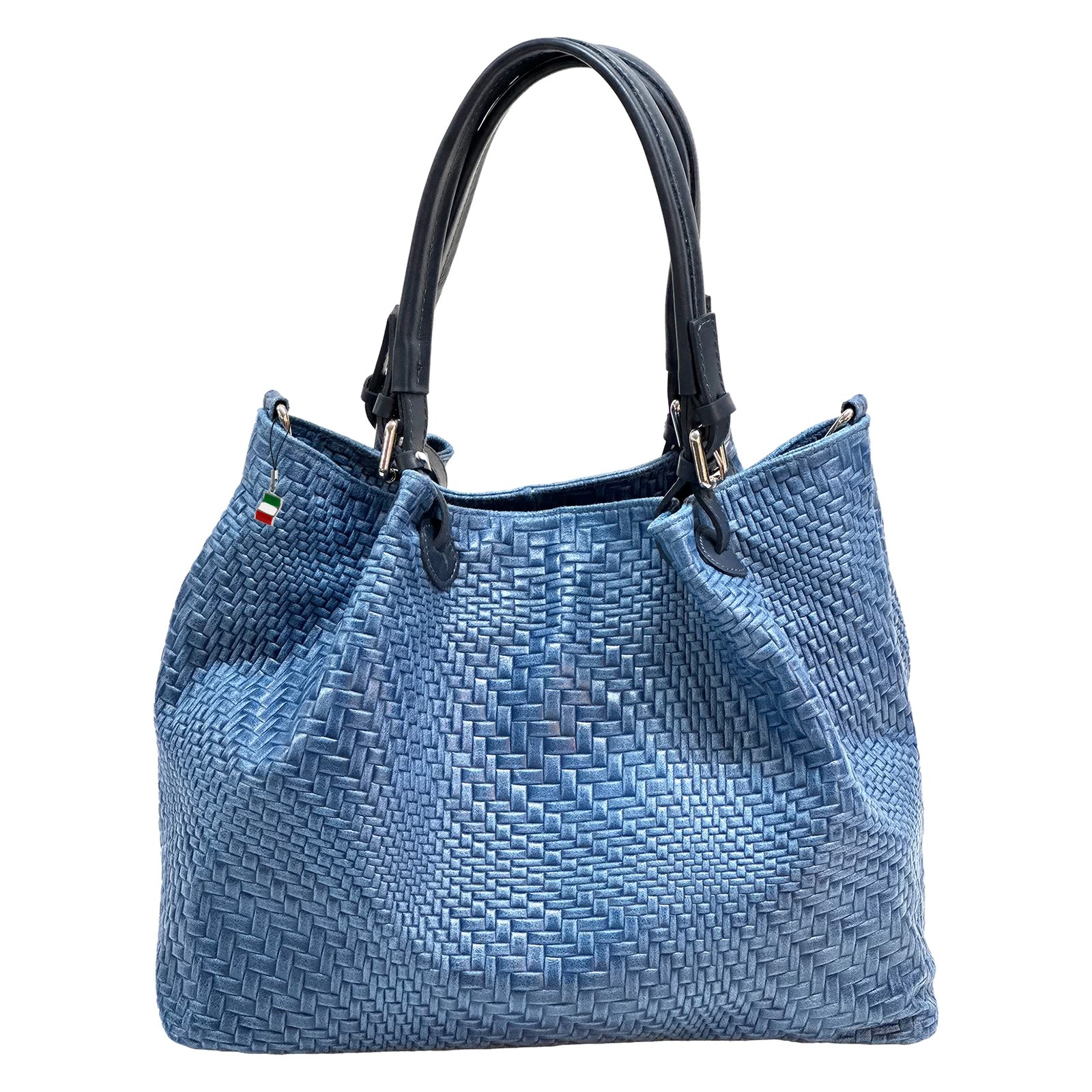 Florence Damen Handtasche Echtleder jeansblau Flechtmuster OTF163M