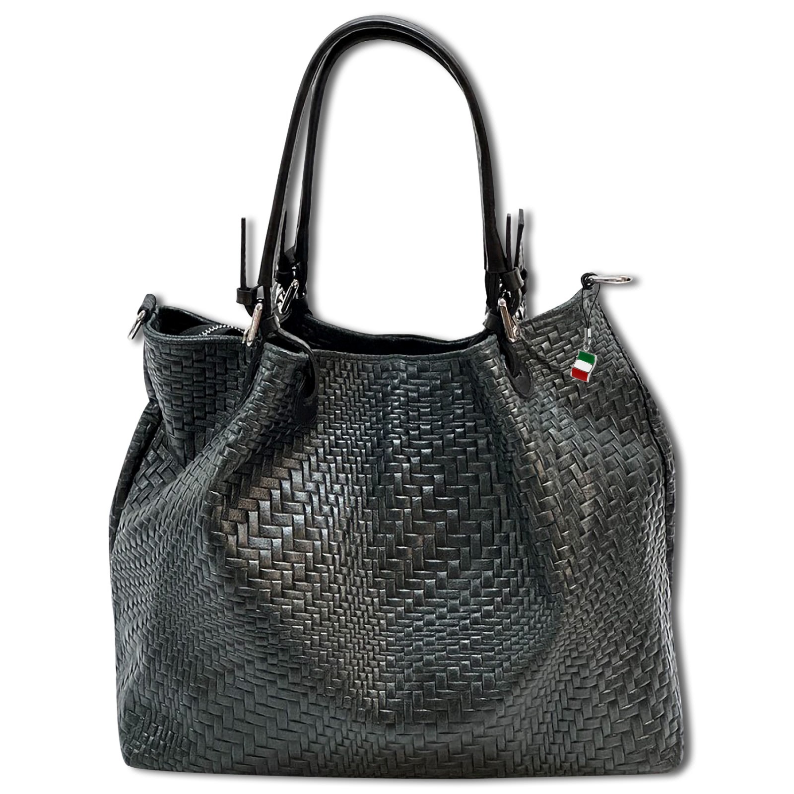 Florence Damen Handtasche Echtleder schwarz Flechtmuster OTF163S