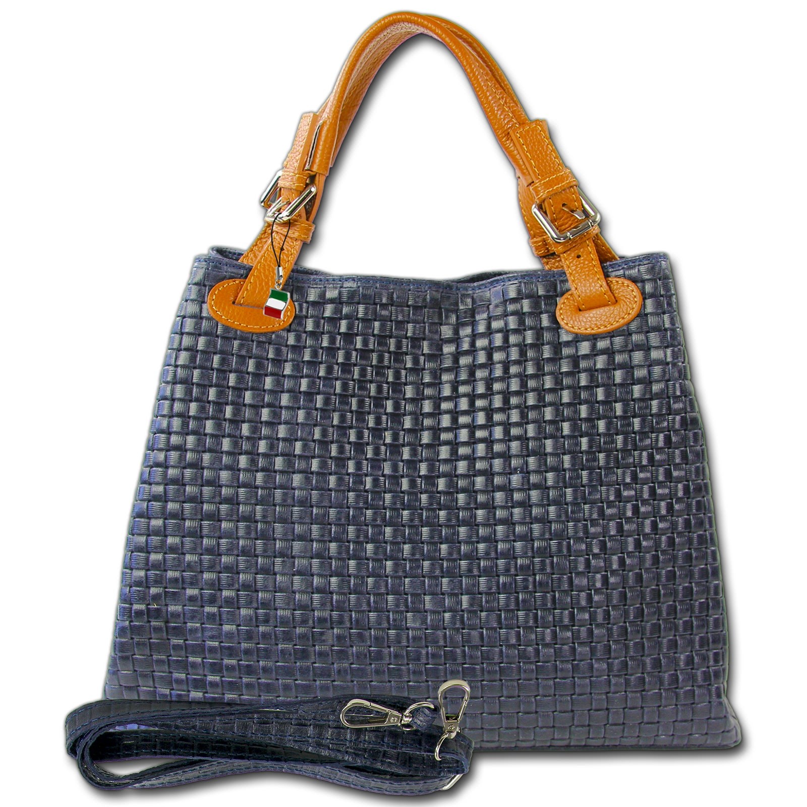 Florence Damen Handtasche Echtleder dunkelblau Flechtmuster OTF164B