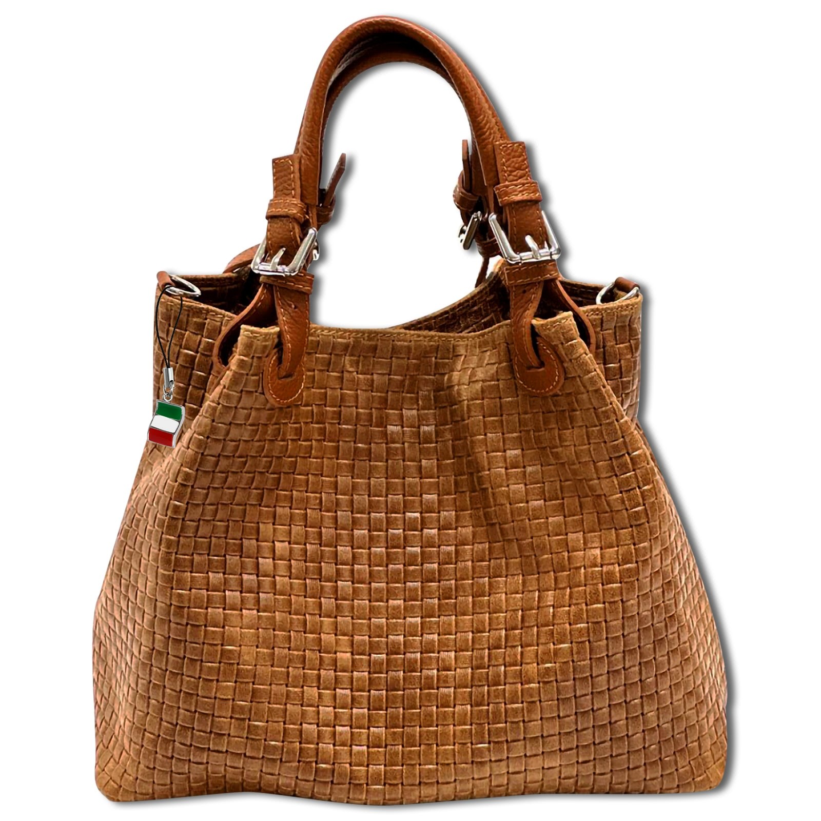 Florence Damen Handtasche Echtleder braun Flechtmuster OTF164C