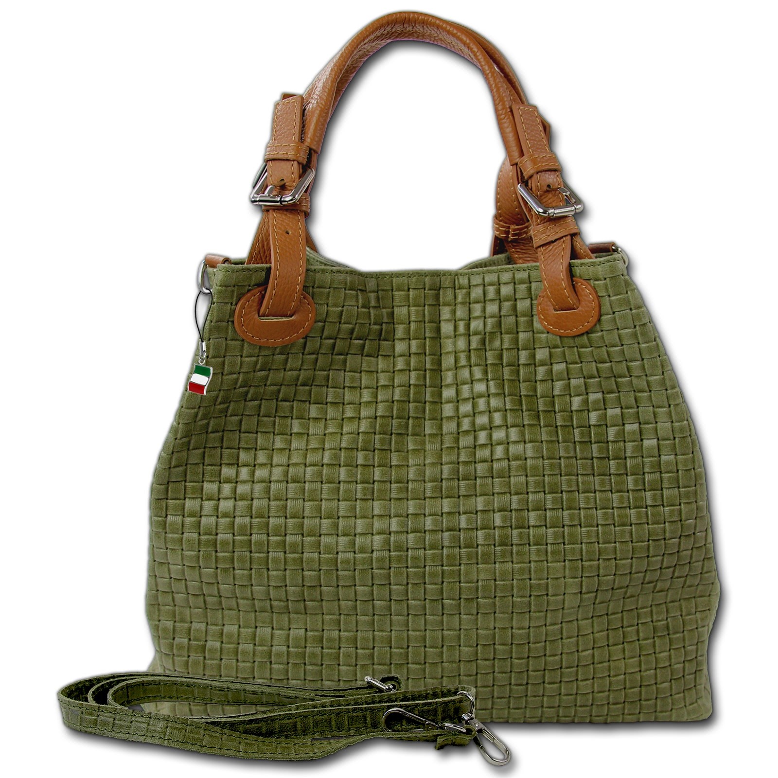Florence Damen Handtasche Echtleder olivgrün Flechtmuster OTF164G
