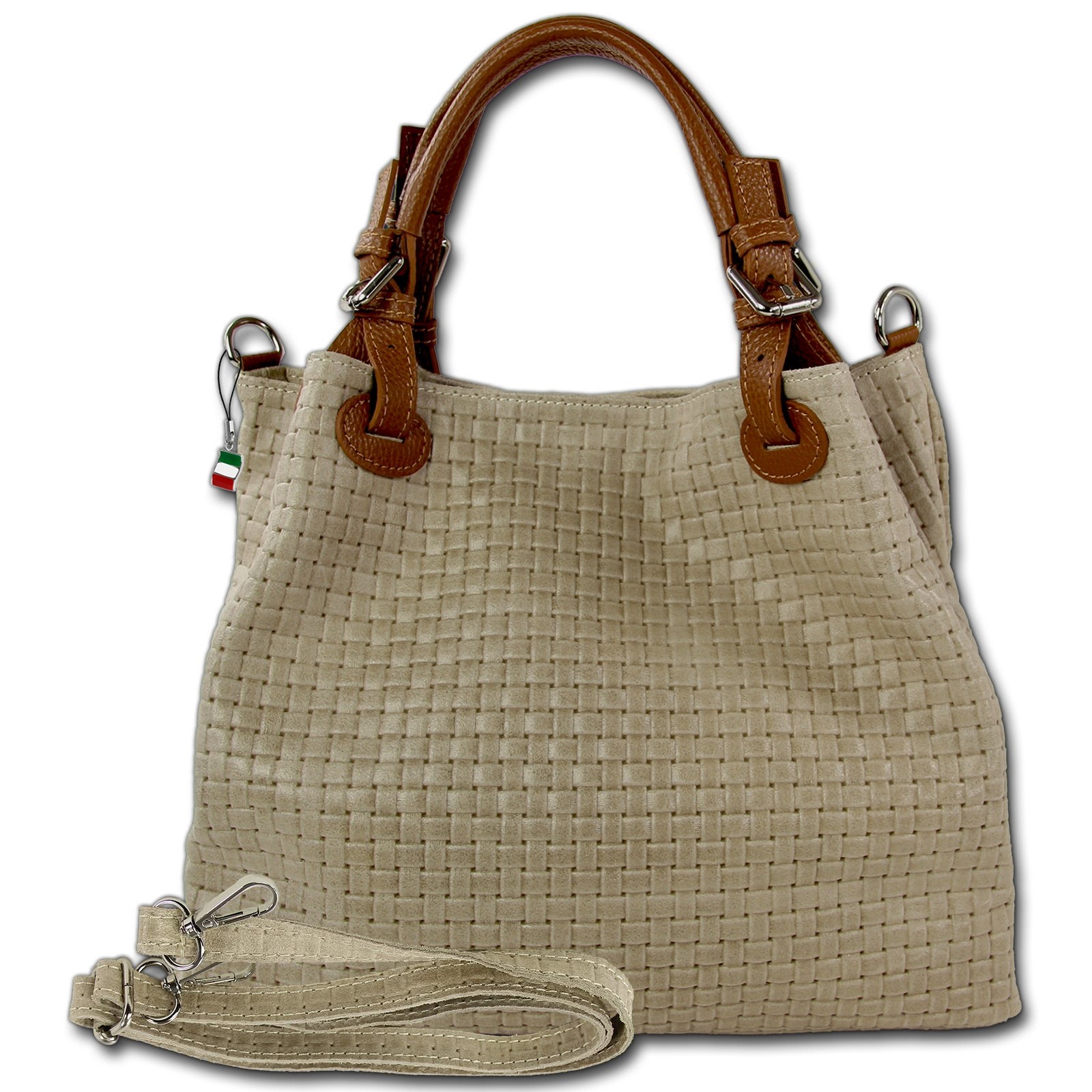 Florence Damen Handtasche Echtleder taupe Flechtmuster OTF164I