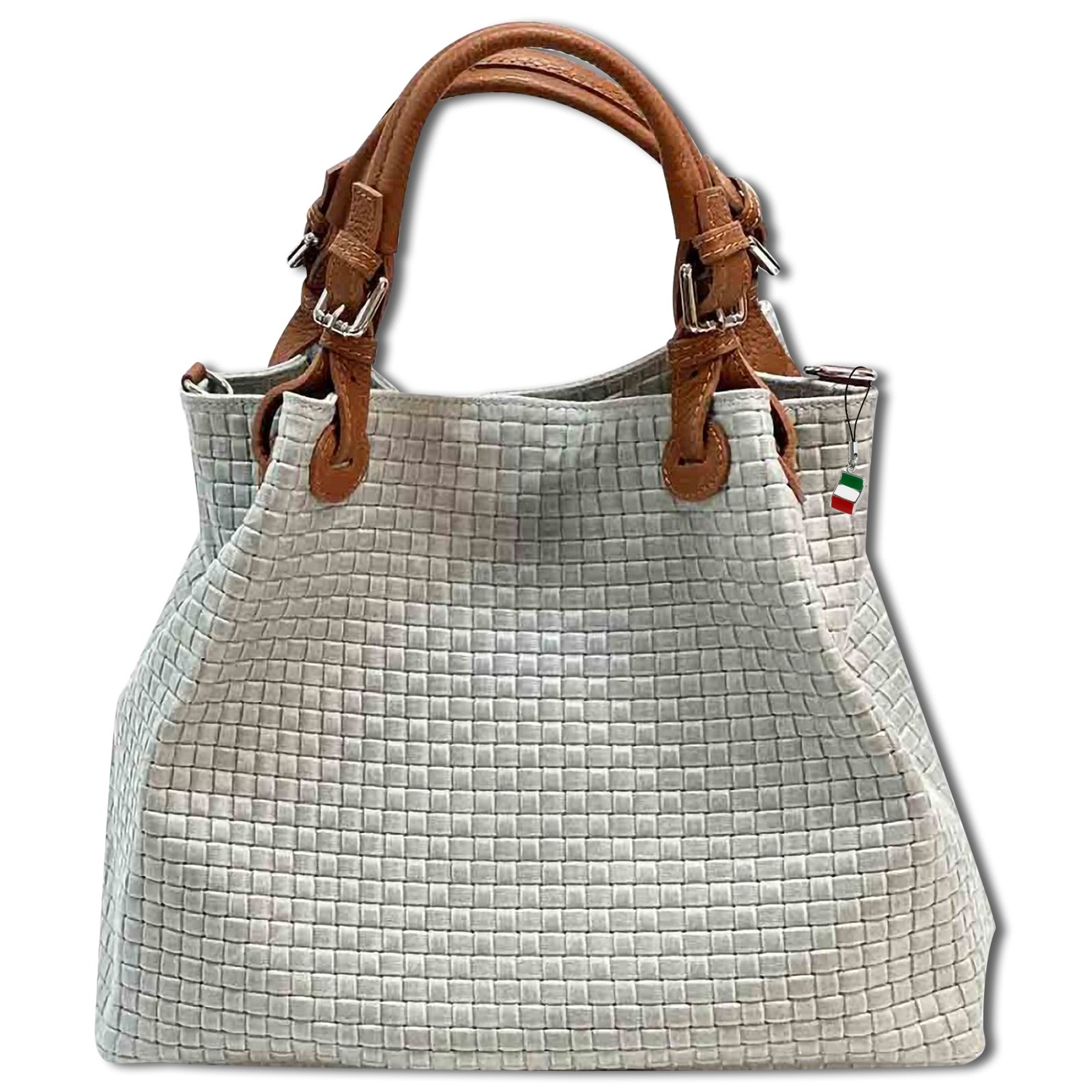Florence Damen Handtasche Echtleder grau Flechtmuster OTF164K