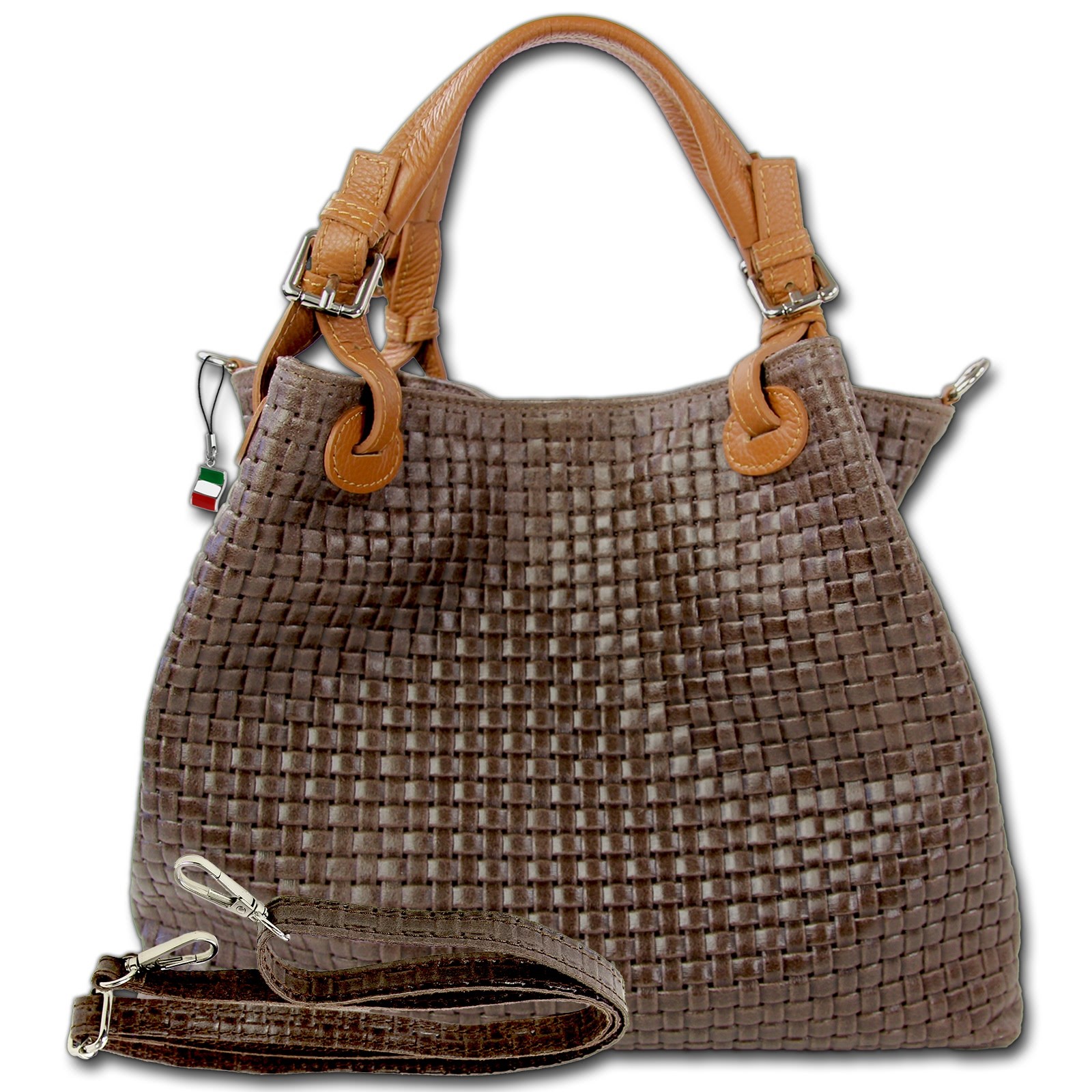 Florence Damen Handtasche Echtleder dunkelbraun Flechtmuster OTF164N