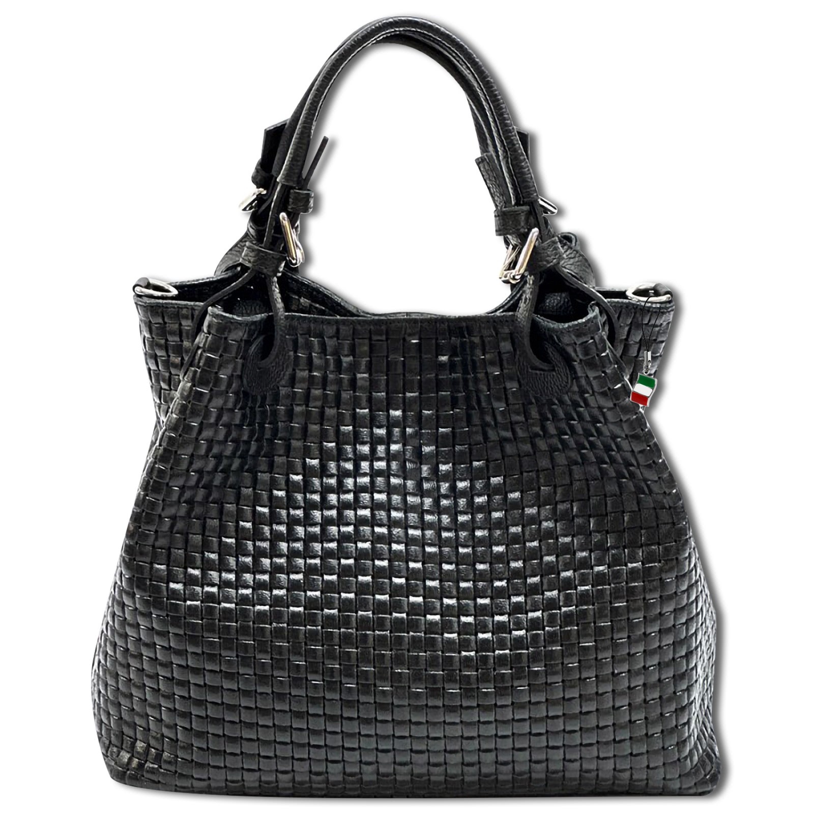 Florence Damen Handtasche Echtleder schwarz Flechtmuster OTF164S
