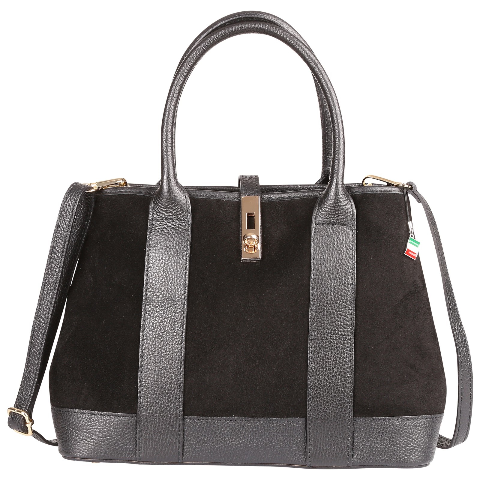 Florence Damen Leder Schultertasche Wildleder Tasche schwarz OTF186S1