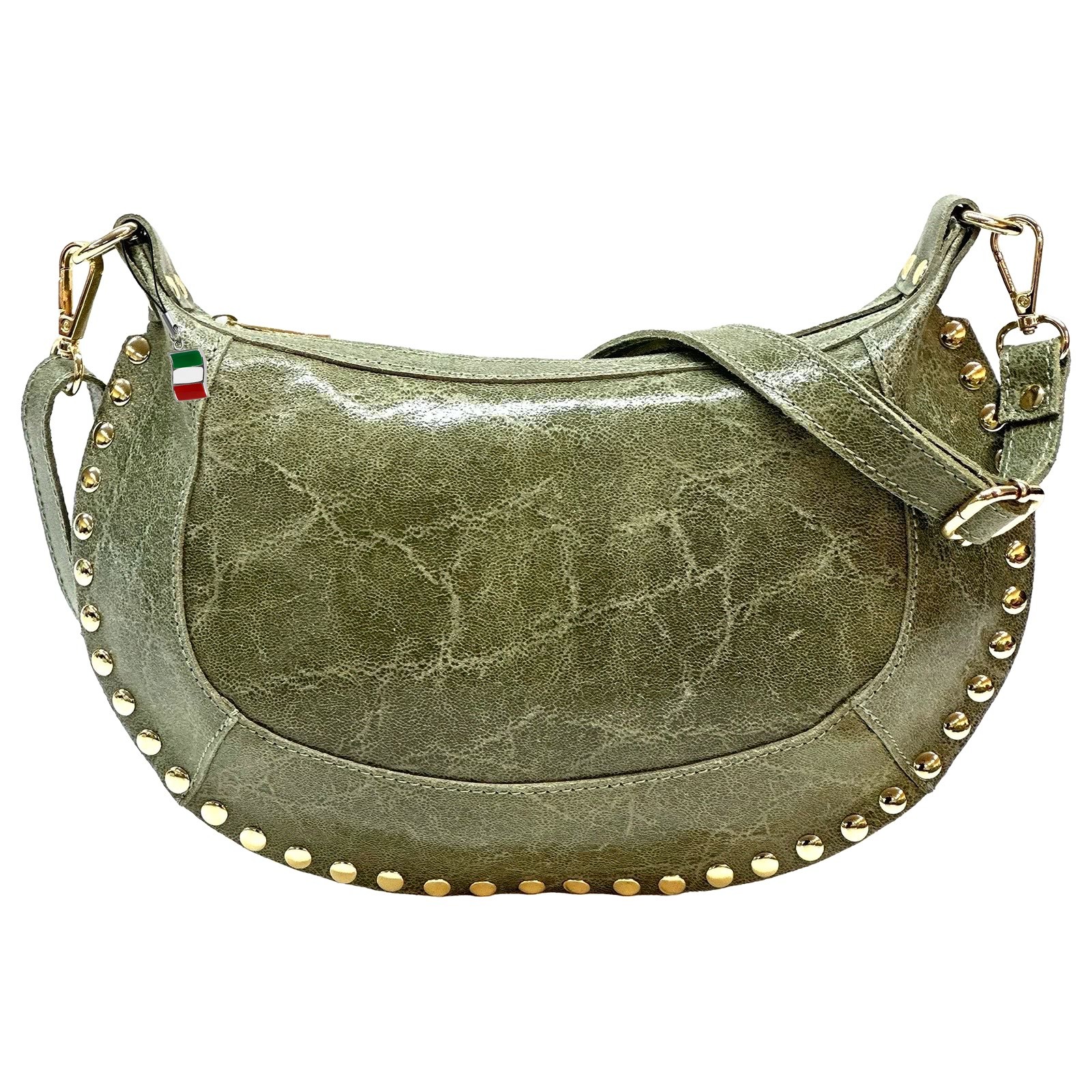 Florence Damen Satteltasche Nieten Echtleder grün OTF196L3