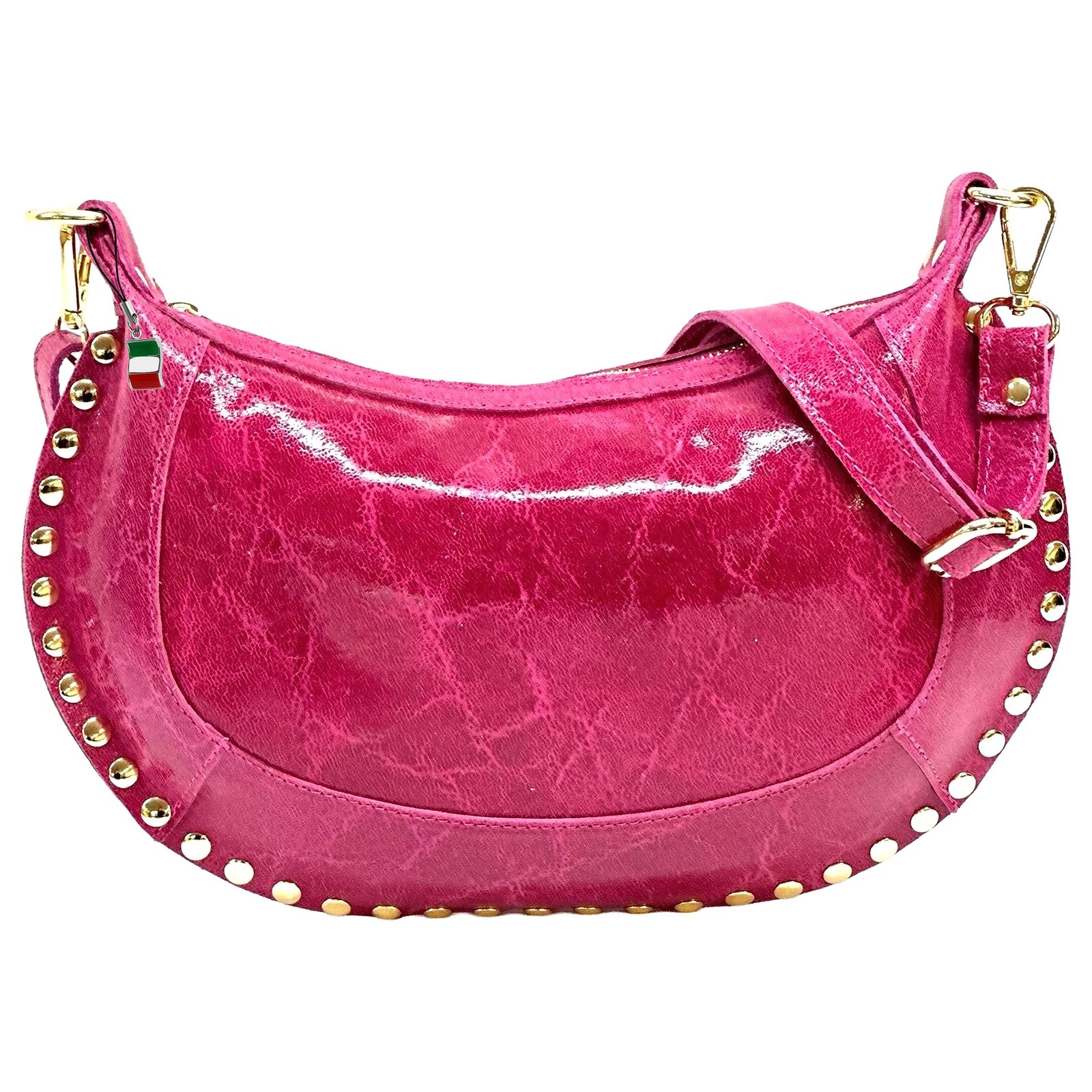 Florence Damen Satteltasche Nieten Echtleder fuchsia OTF196P4