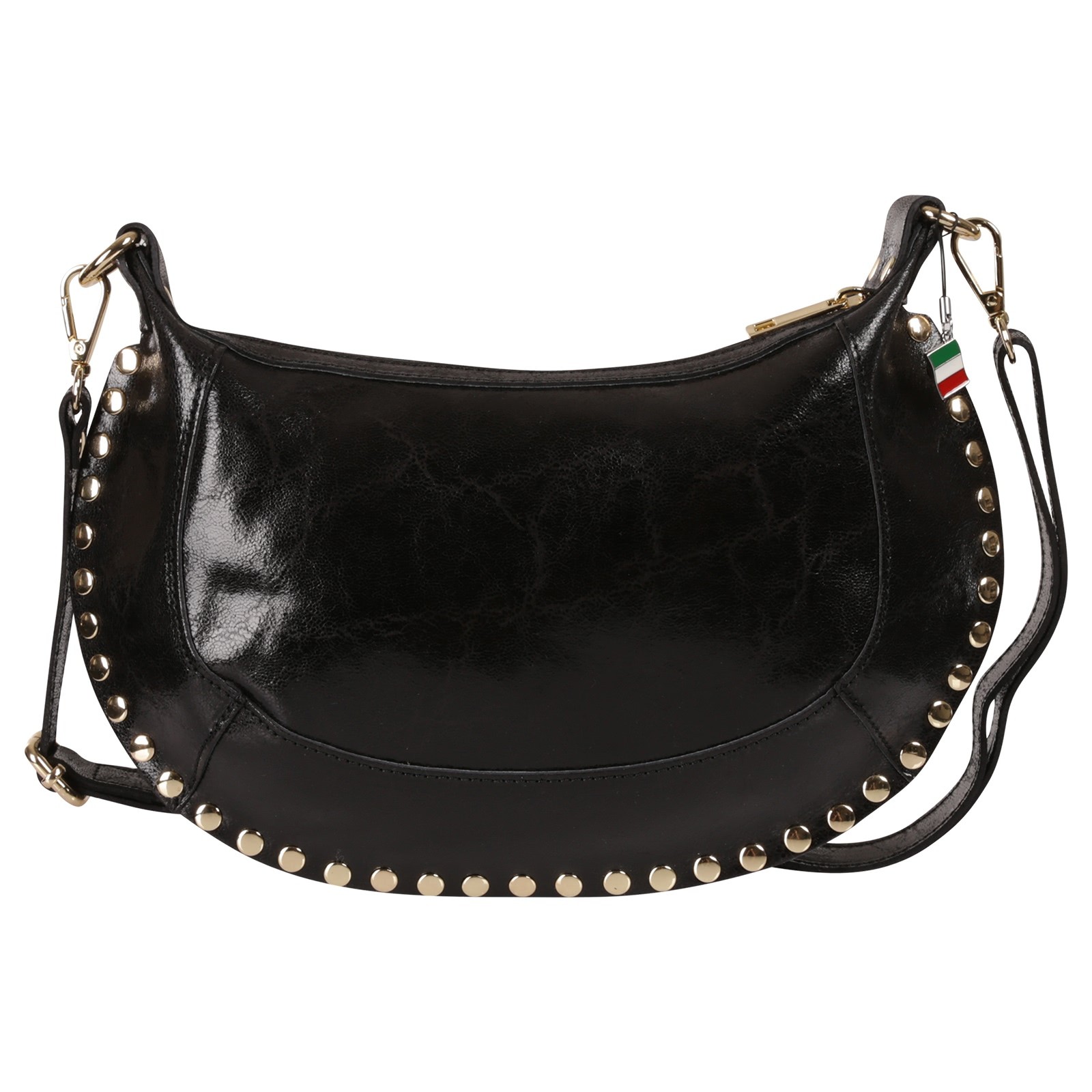 Florence Damen Satteltasche Nieten Echtleder schwarz OTF196S1