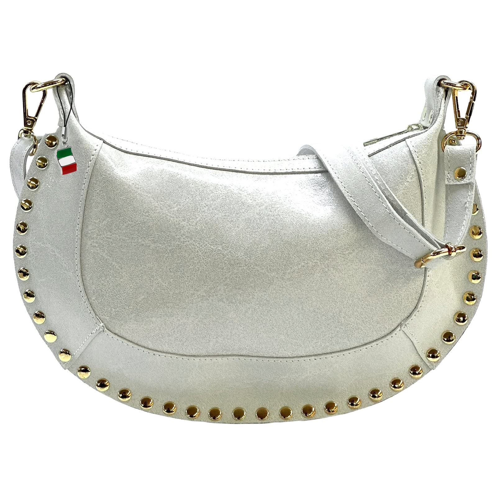 Florence Damen Satteltasche Nieten Echtleder weiß OTF196W1