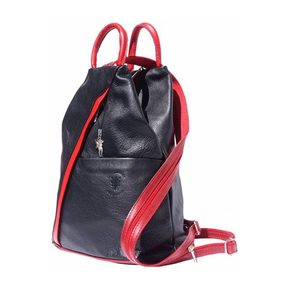 Florence Rucksack Schultertasche Leder schwarz rot Damen Rucksacktasche OTF604D