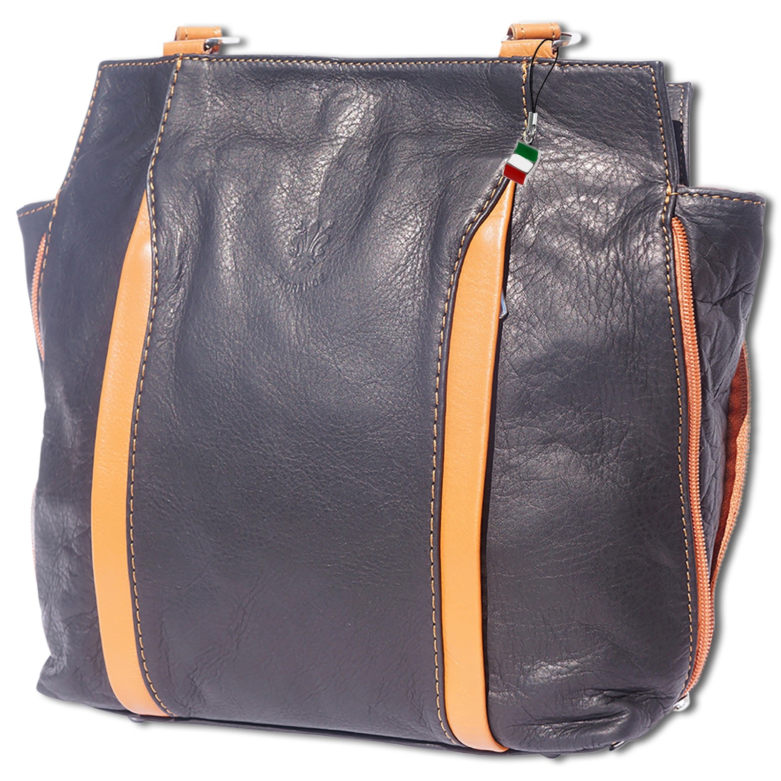 Florence 2in1 Rucksack Rindsleder wandelbar schwarz tan OTF608Z