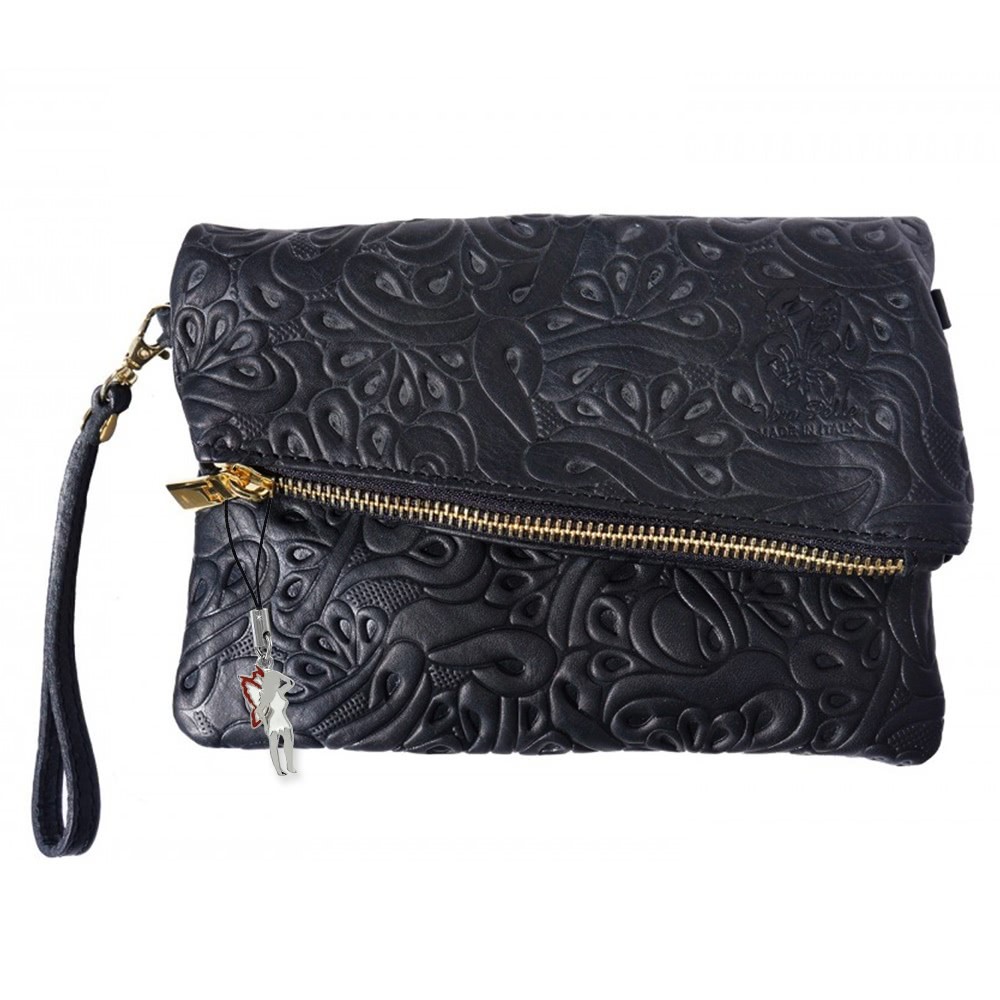 Florence 2in1 Clutch Abendtasche, Wristlet Umhängetasche Leder schwarz OTF800S