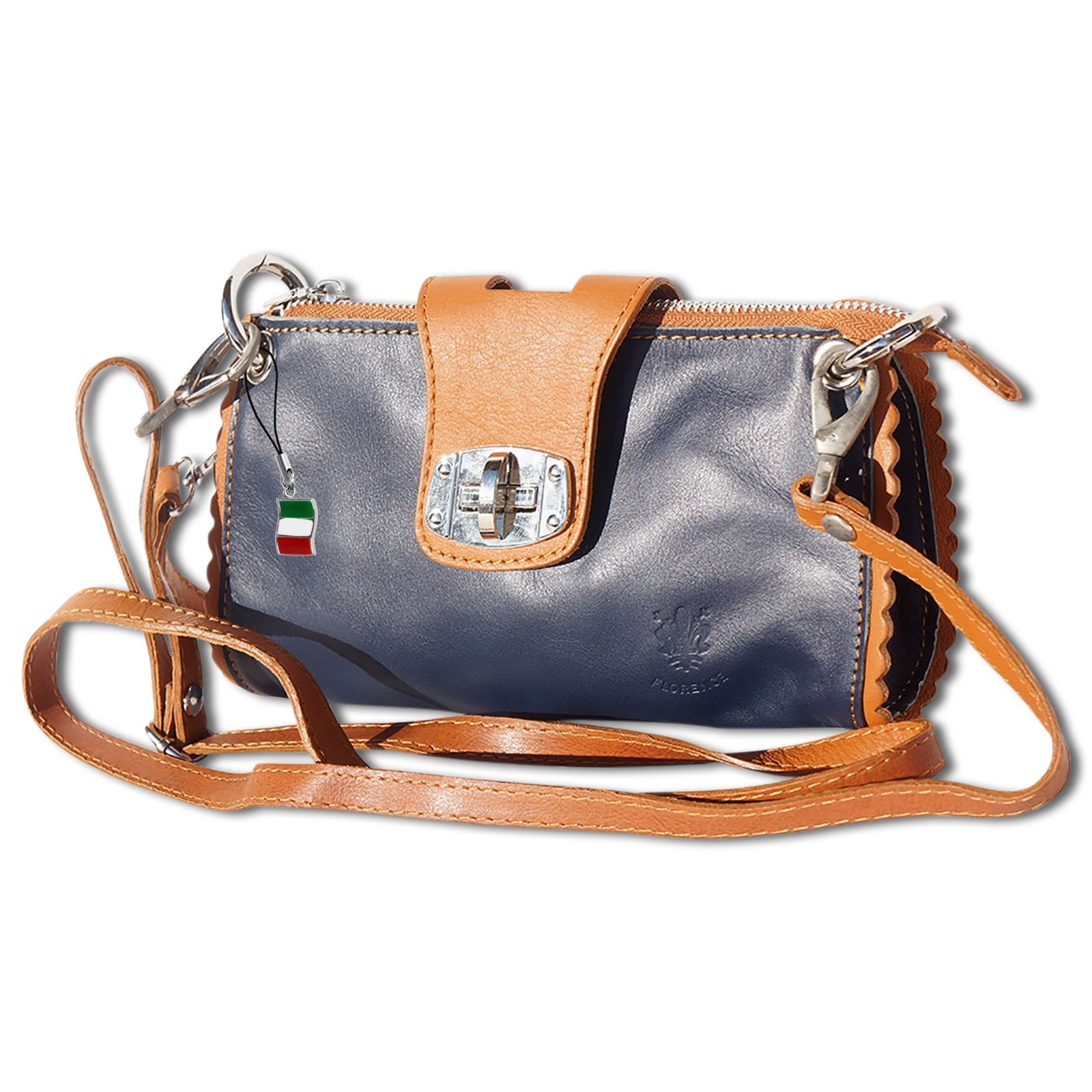 Florence 2in1 Abendtasche Clutch Wristlet Echtleder blau OTF801B
