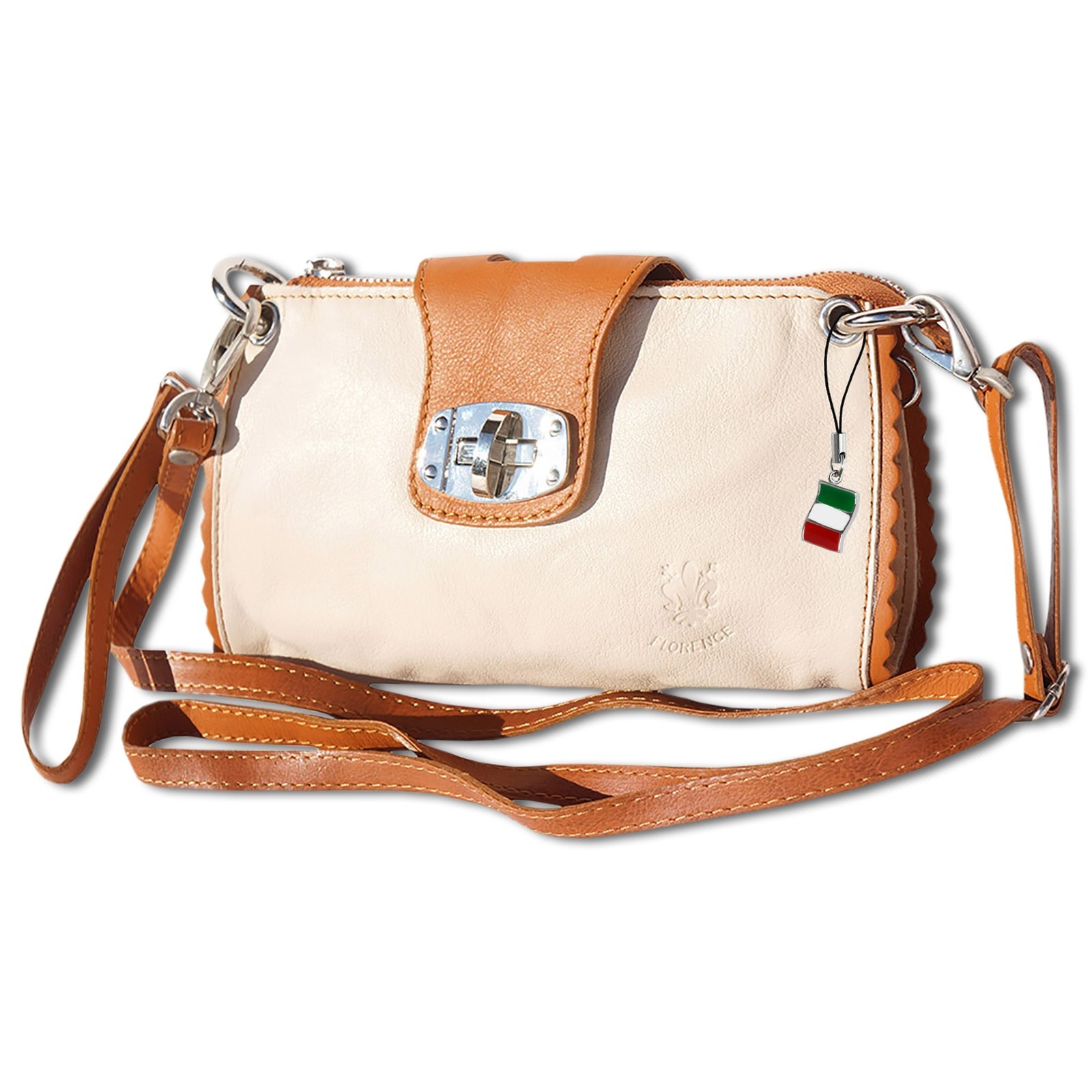 Florence 2in1 Abendtasche Clutch Wristlet Echtleder beige Umhängetasche OTF801N