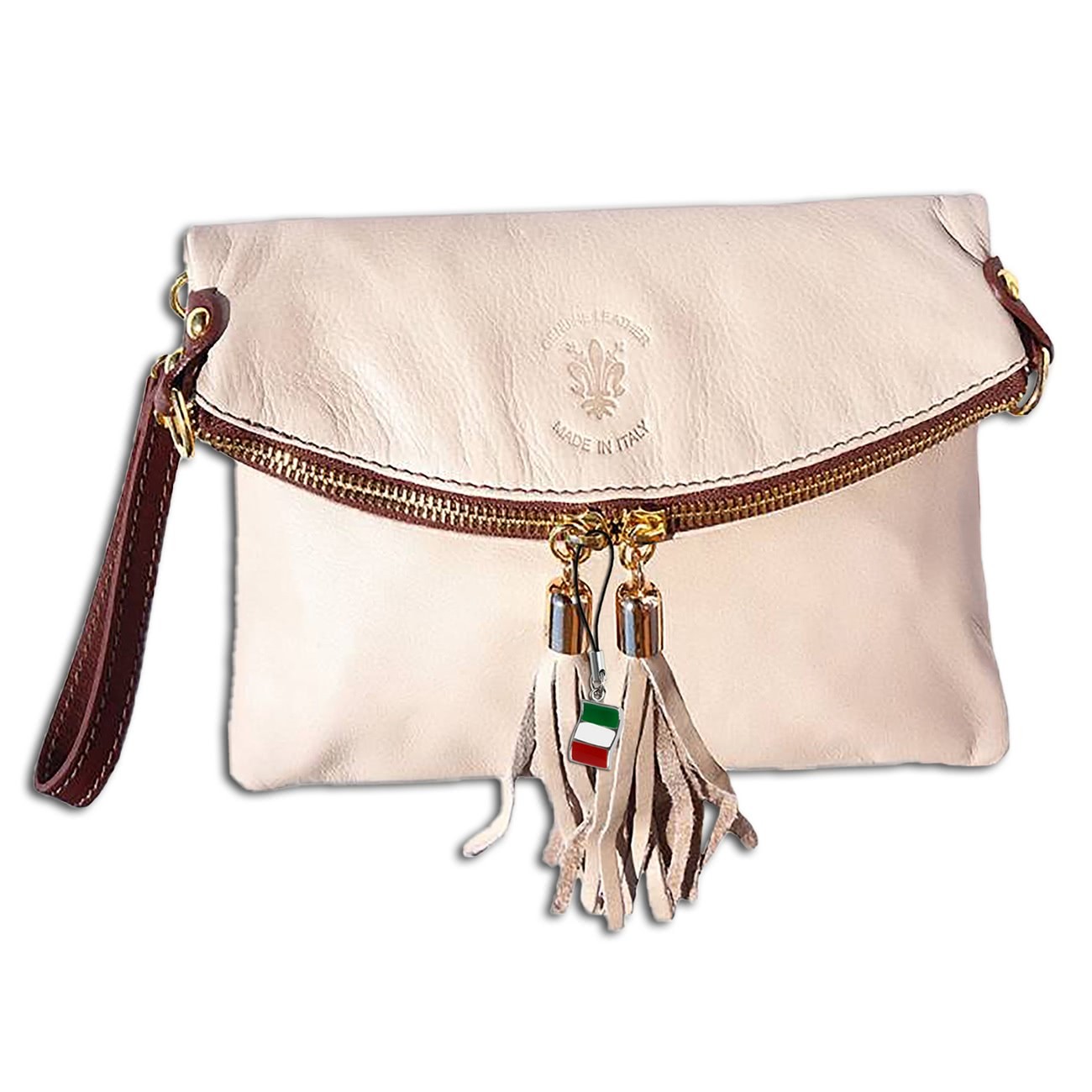 Florence 3in1 Umhängetasche Clutch Damen Tasche Wristlet Leder beige OTF802L