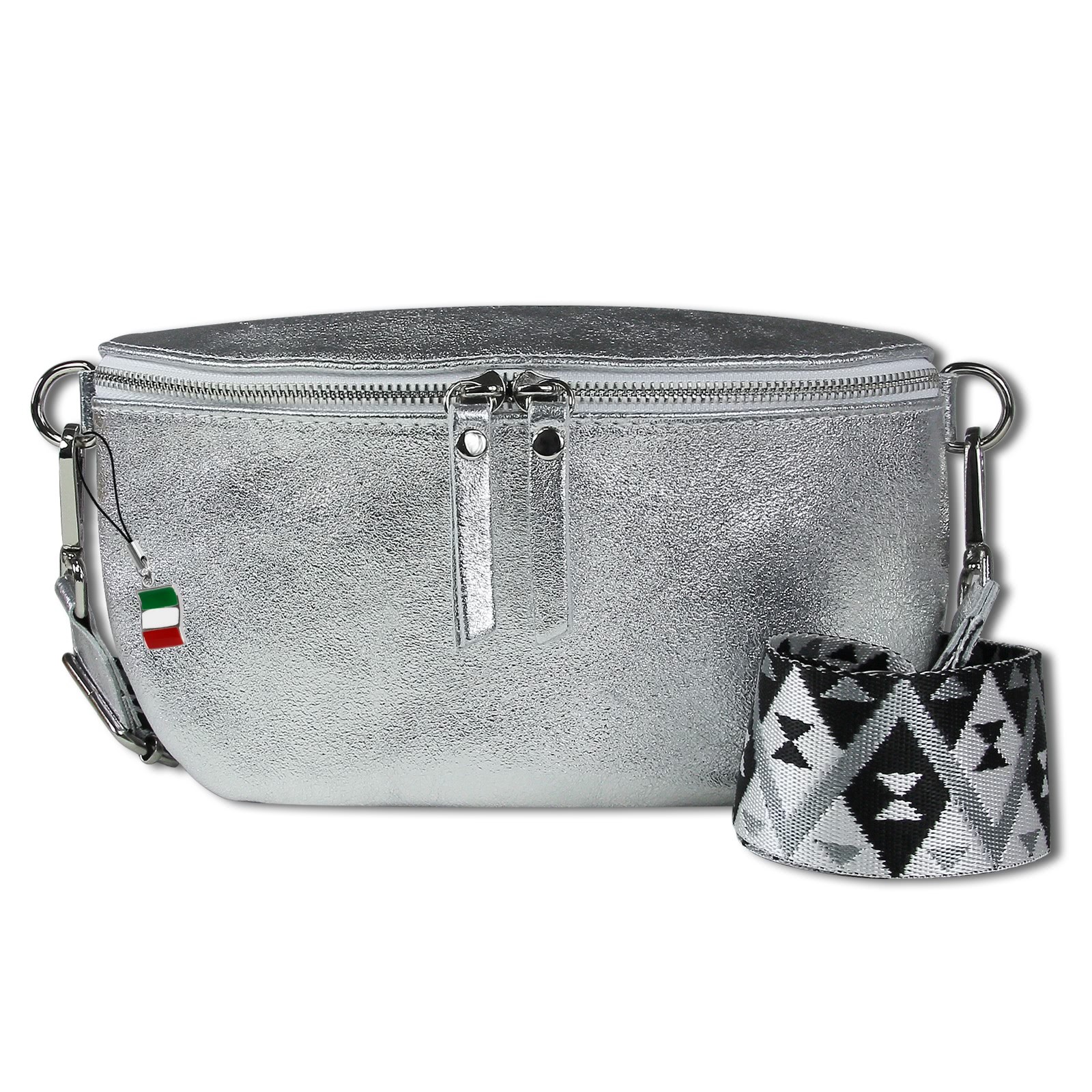 Florence Echtleder Gürteltasche Damen silber metallic Bauchtasche Jugend OTF807J