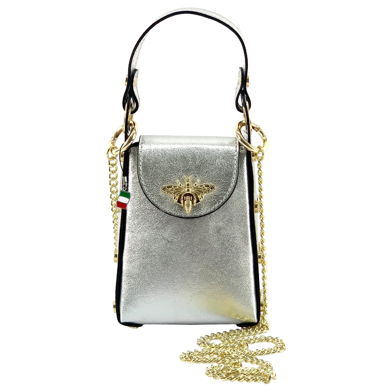 Florence Biene Damen Handtasche Echtleder metallic silber OTF813J