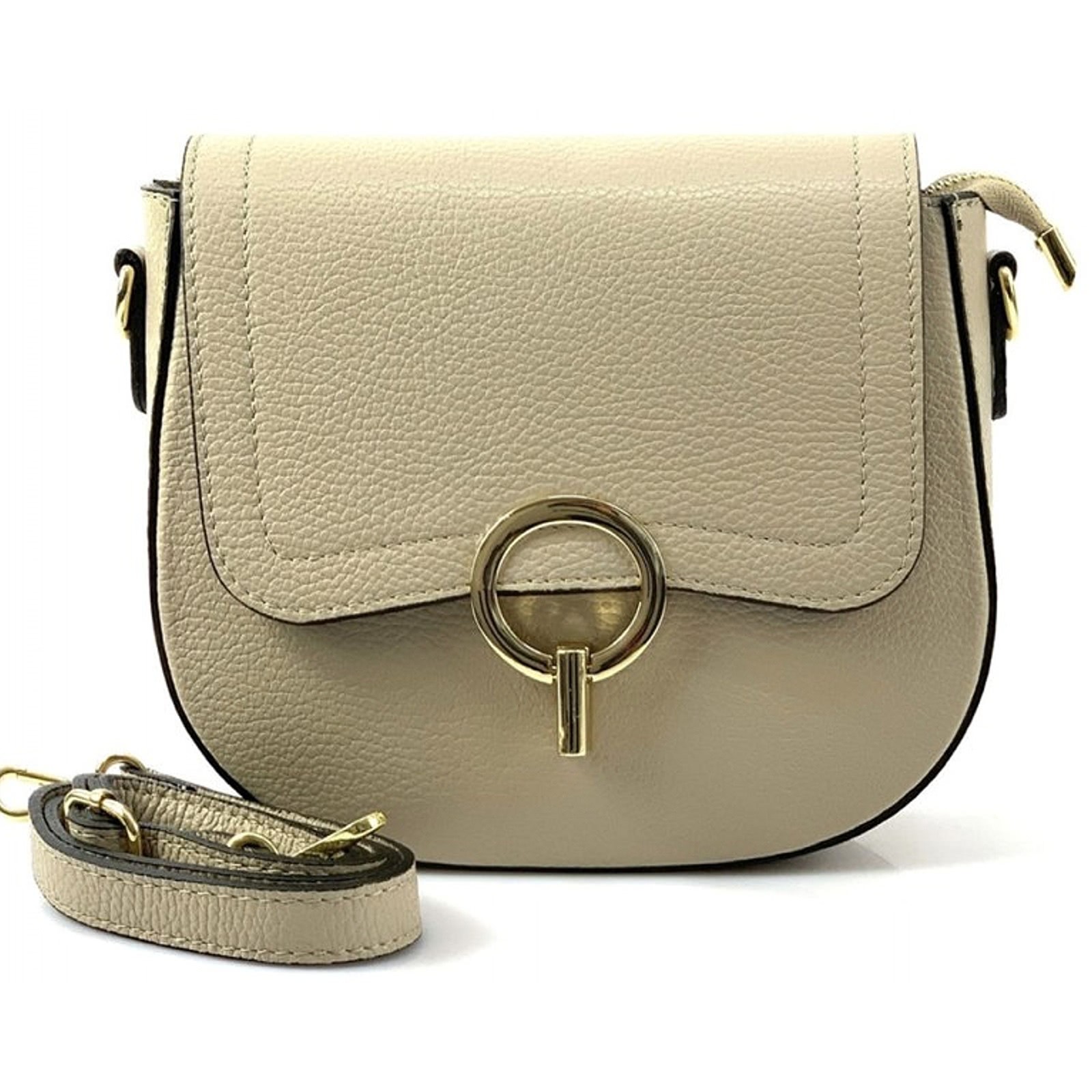 Florence Damen Umhängetasche Satteltasche Leder taupe beige OTF843I3