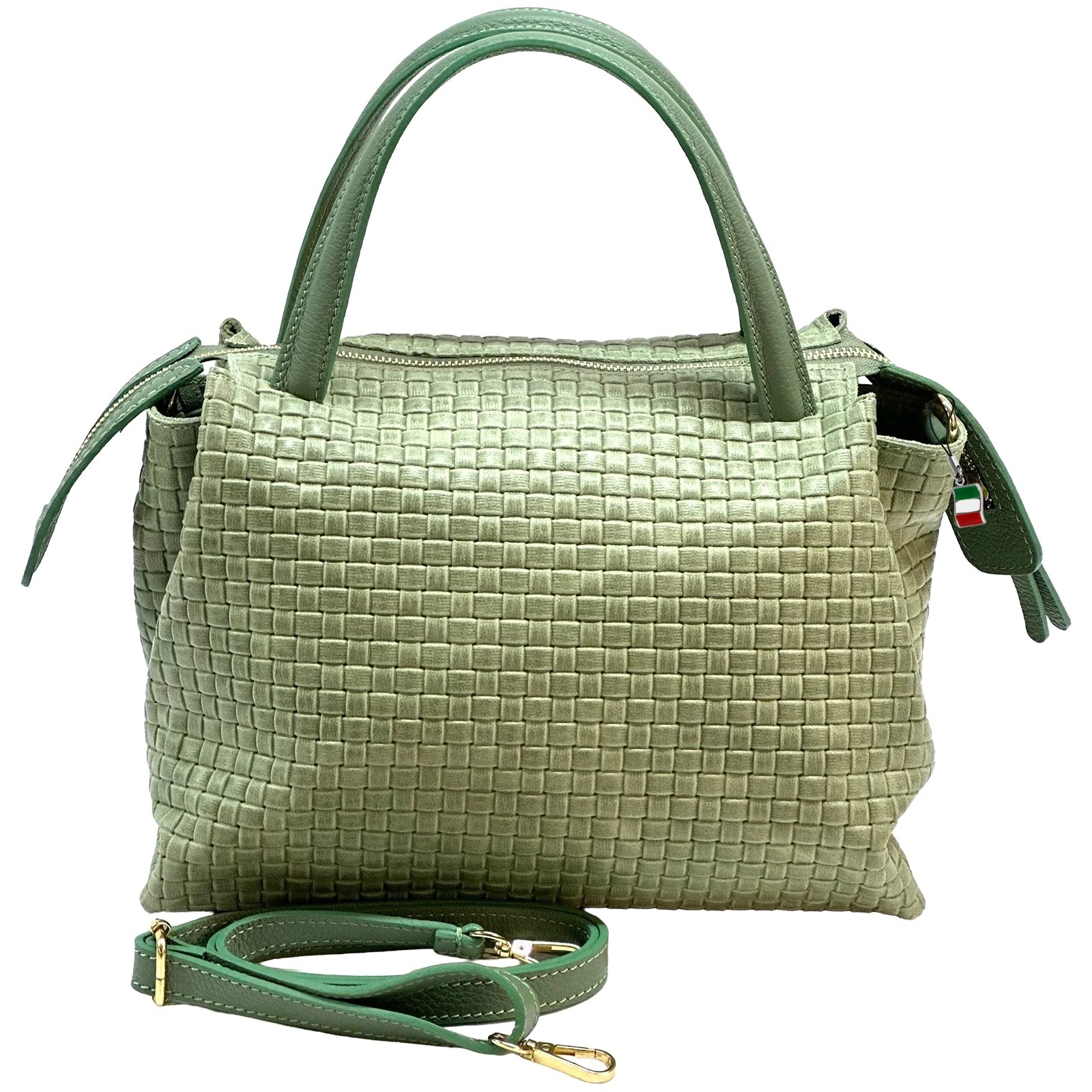 Florence Damen Handtasche Echtleder hellgrün Flechtmuster OTF856L2