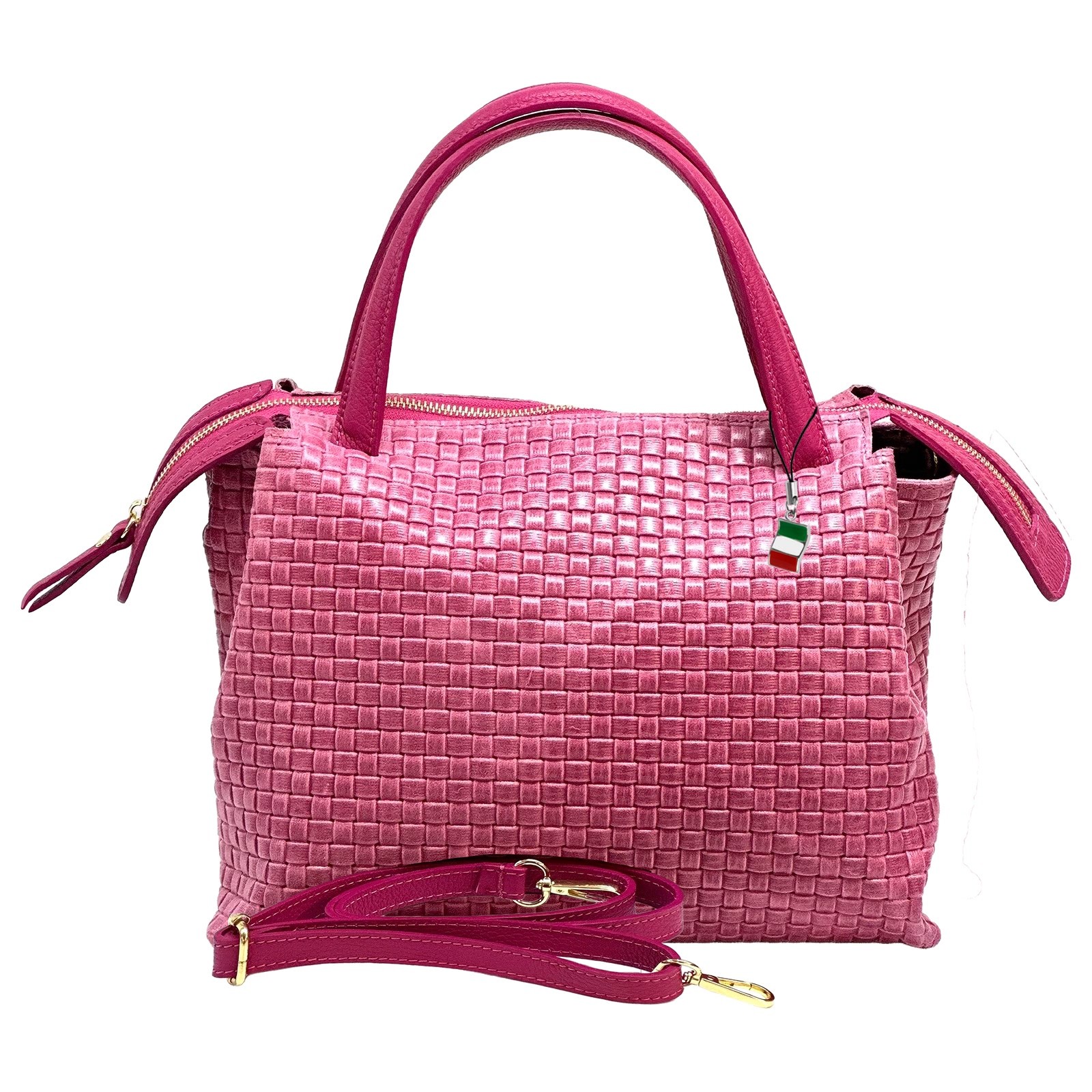 Florence Damen Handtasche Echtleder fuchsia Flechtmuster OTF856P3