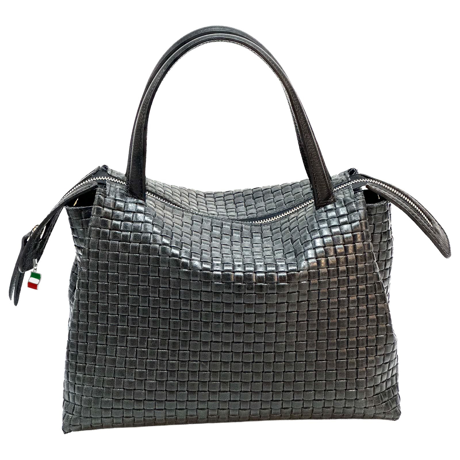 Florence Damen Handtasche Echtleder schwarz Flechtmuster OTF856S1