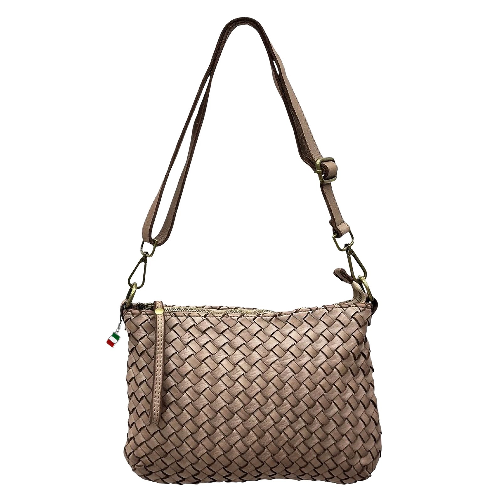 Florence Damen Umhängetasche geflochtenes Leder Tasche altrosa OTF859A5