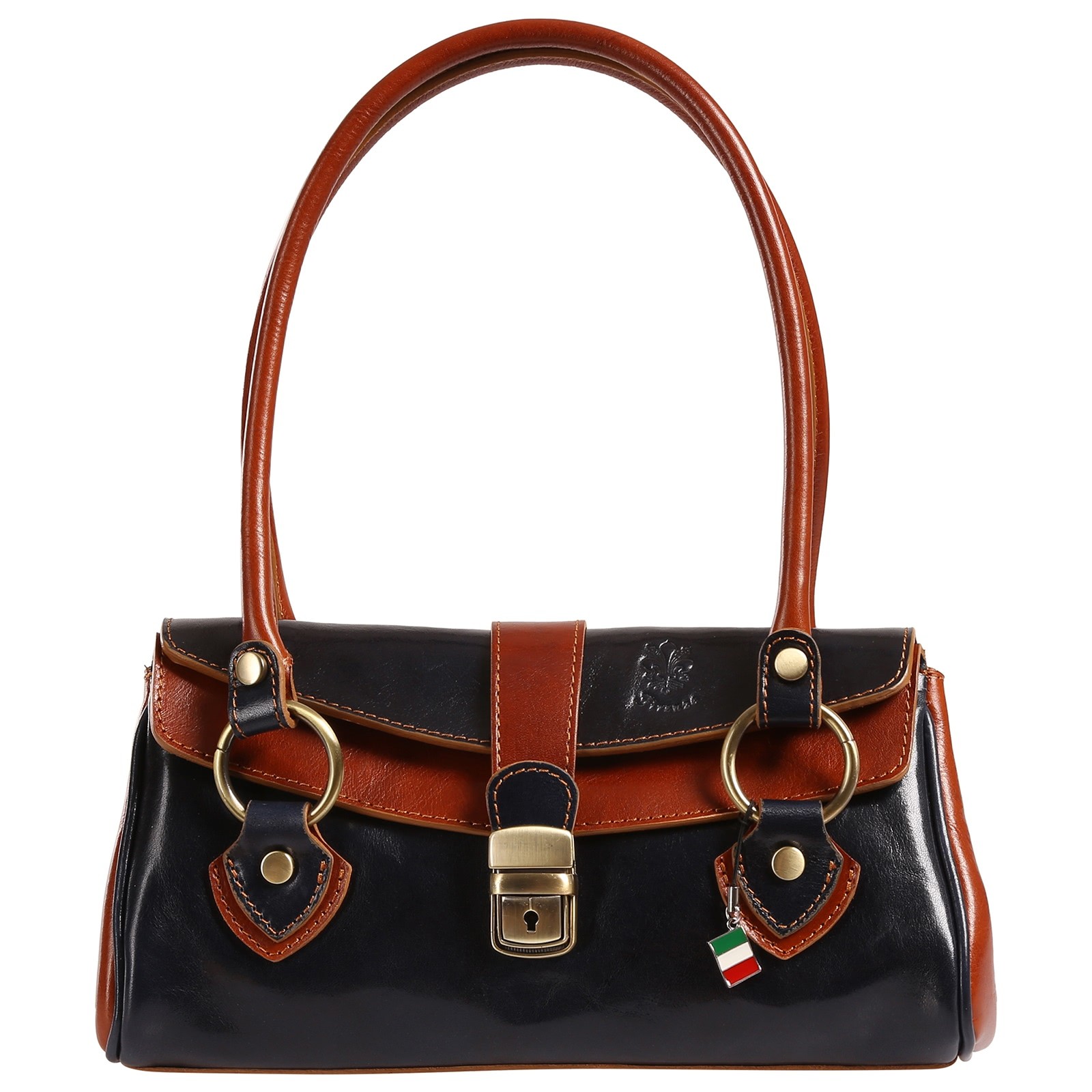 Florence Damen Schultertasche Leder Tasche blau braun OTF881B6