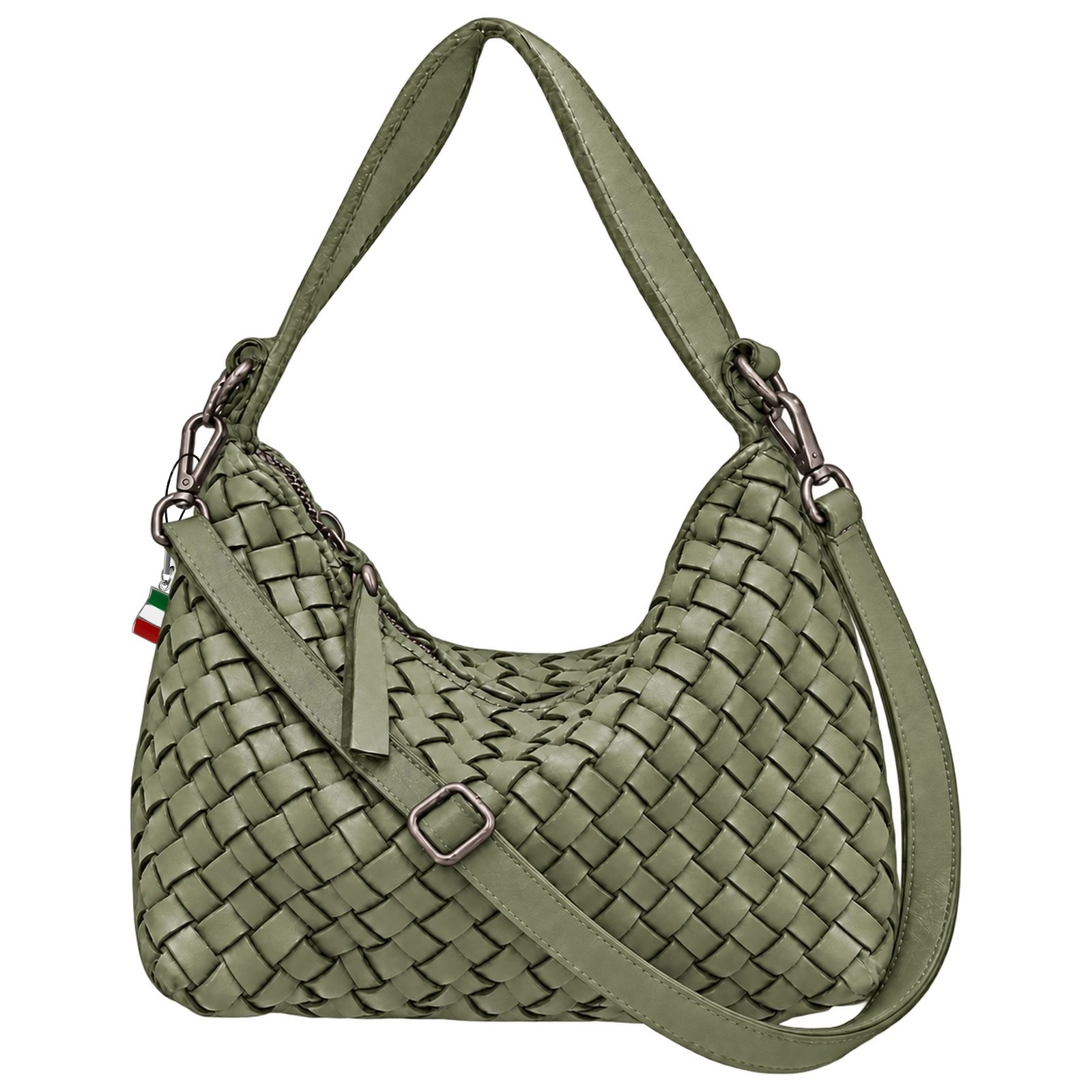 Florence Damen Umhängetasche geflochtenes Leder Tasche hellgrün OTF888L2