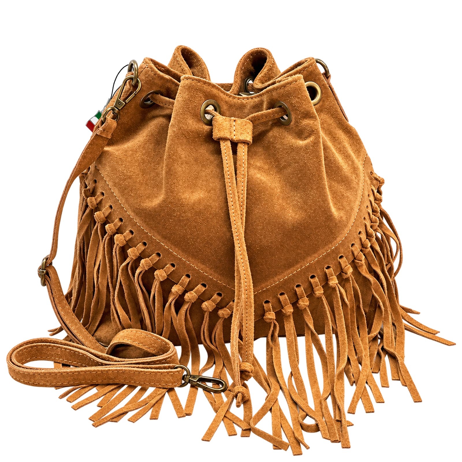 Florence Damen Schultertasche Fransen Wildleder mittelbraun OTF889C3