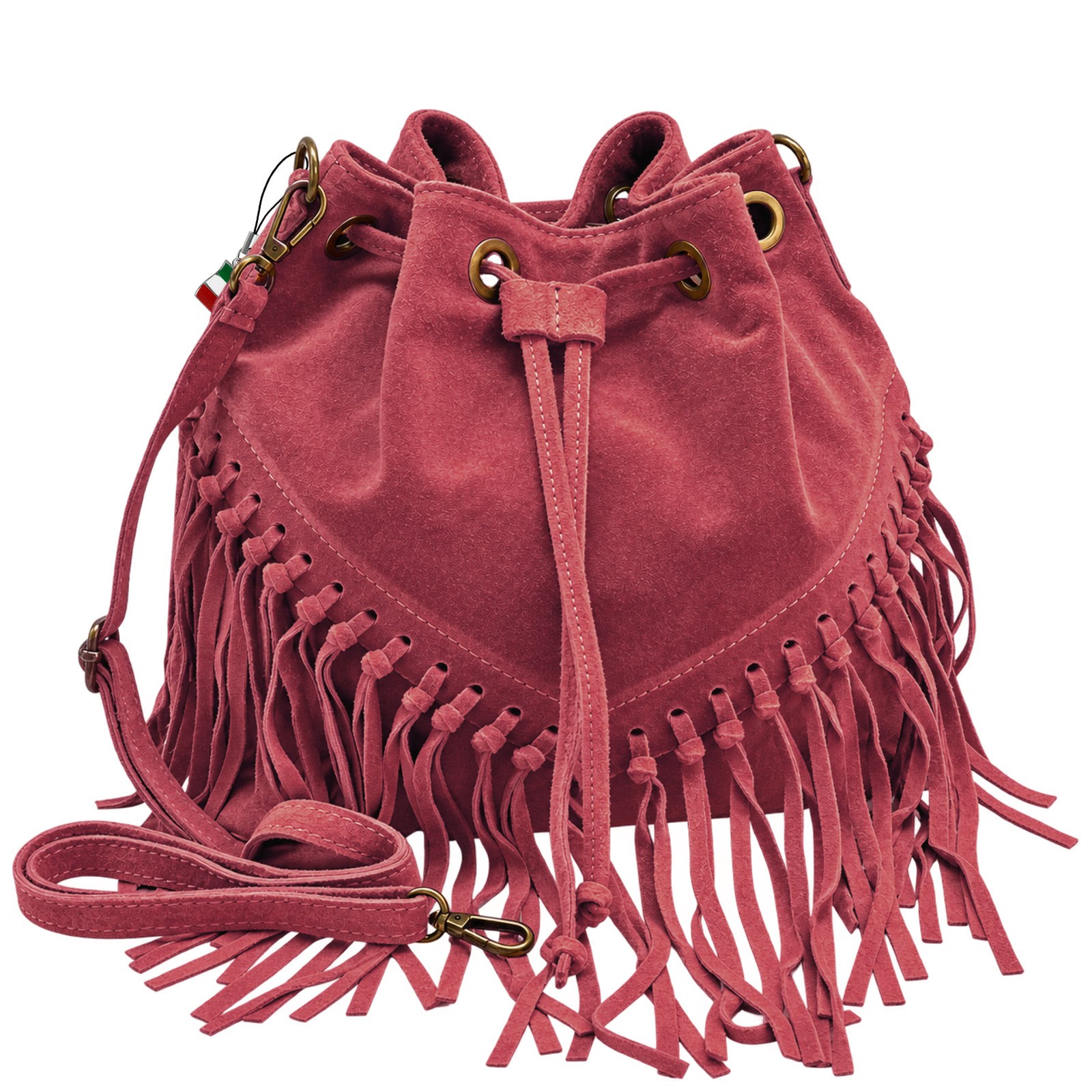 Florence Damen Schultertasche Fransen Wildleder bordeaux OTF889D2